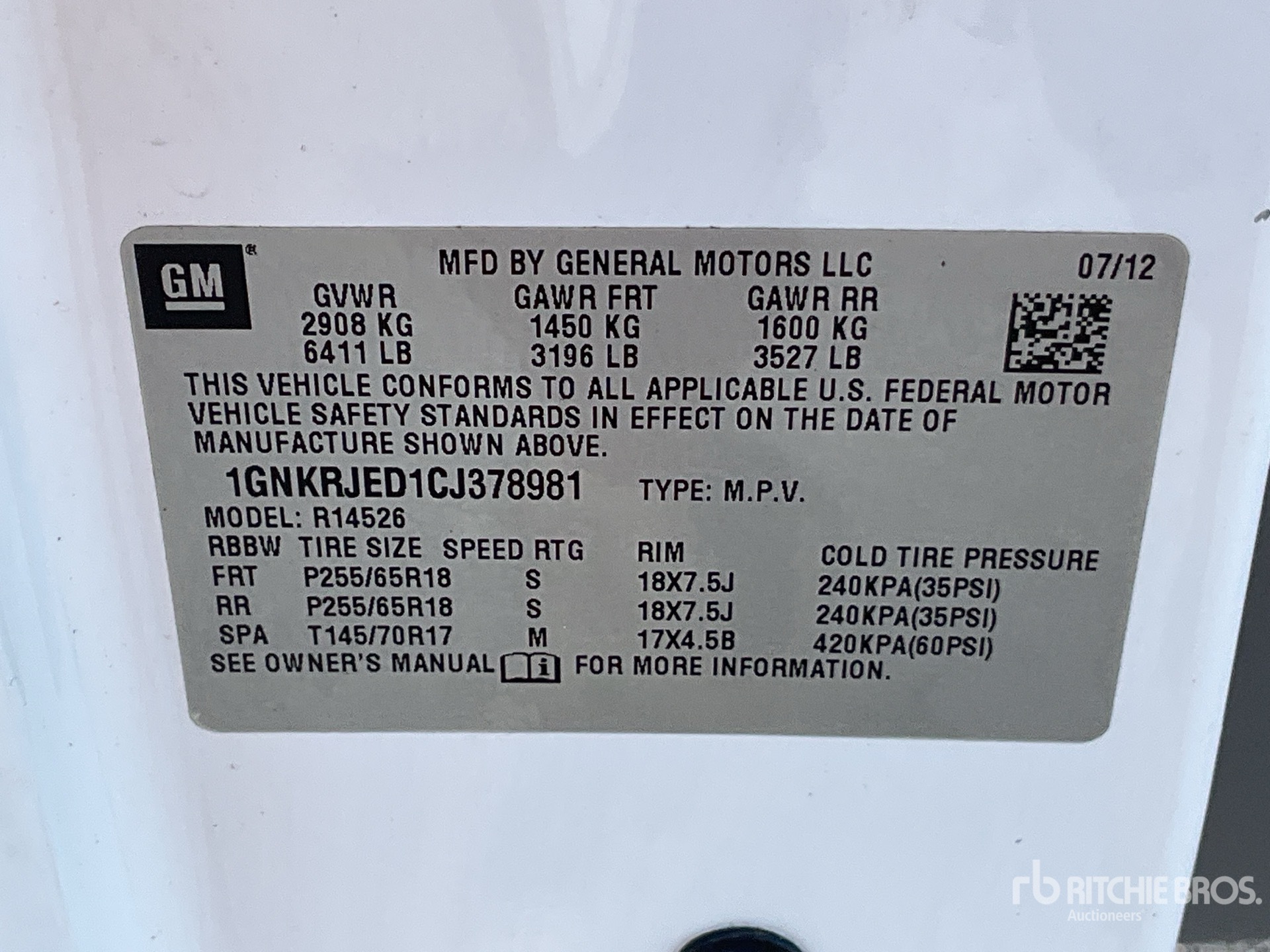 General Appearance with Serial Number / VIN