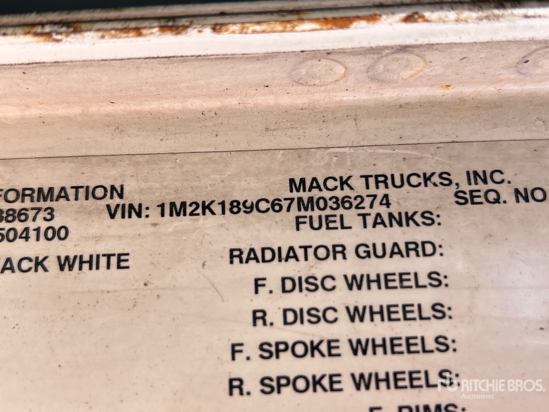 General Appearance with Serial Number / VIN