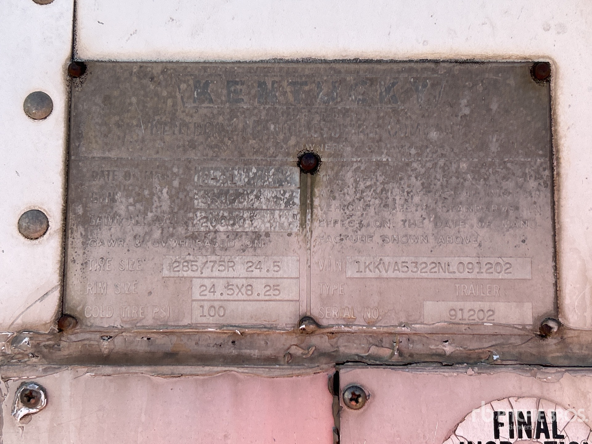 General Appearance with Serial Number / VIN