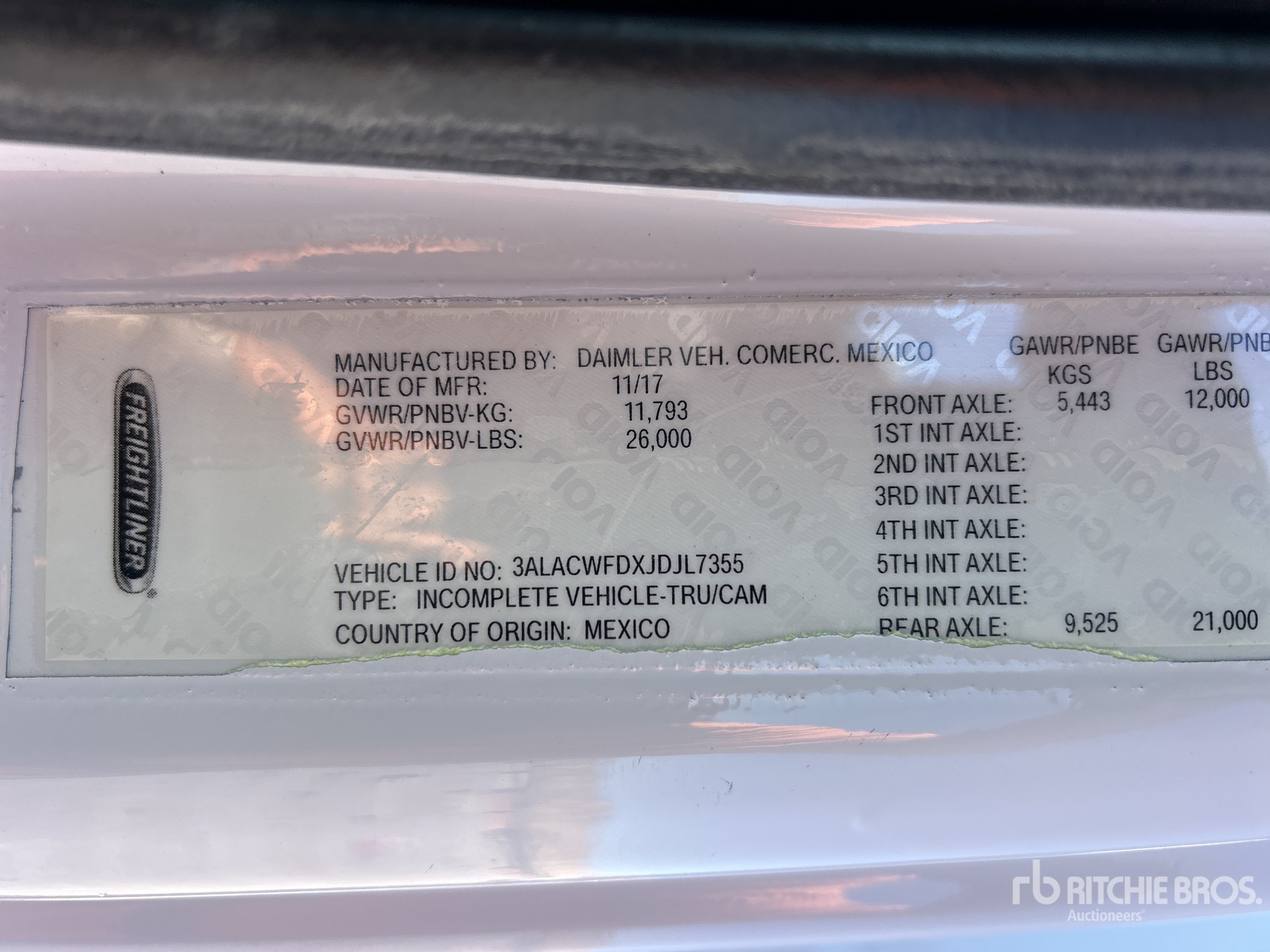 General Appearance with Serial Number / VIN