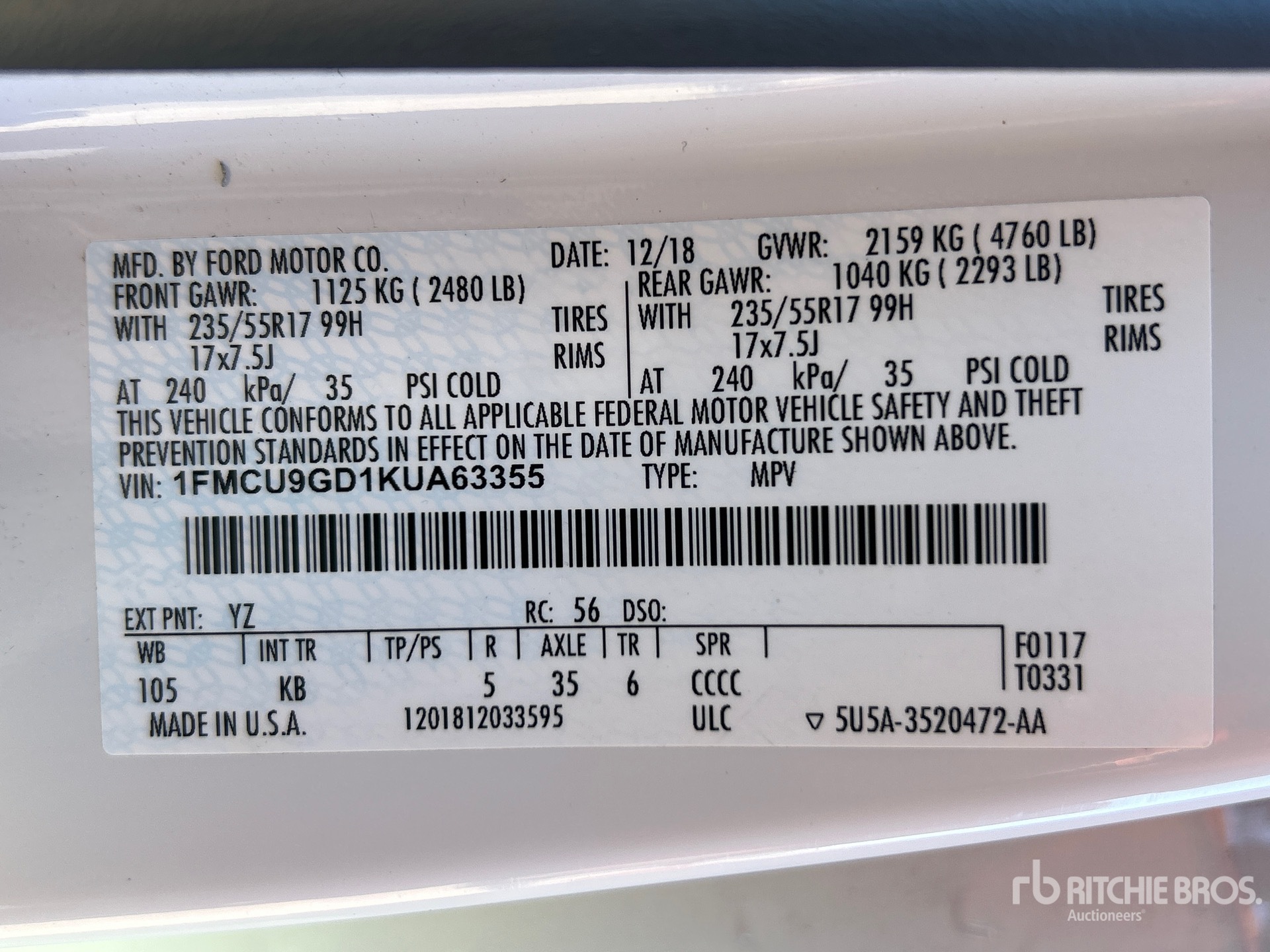 General Appearance with Serial Number / VIN