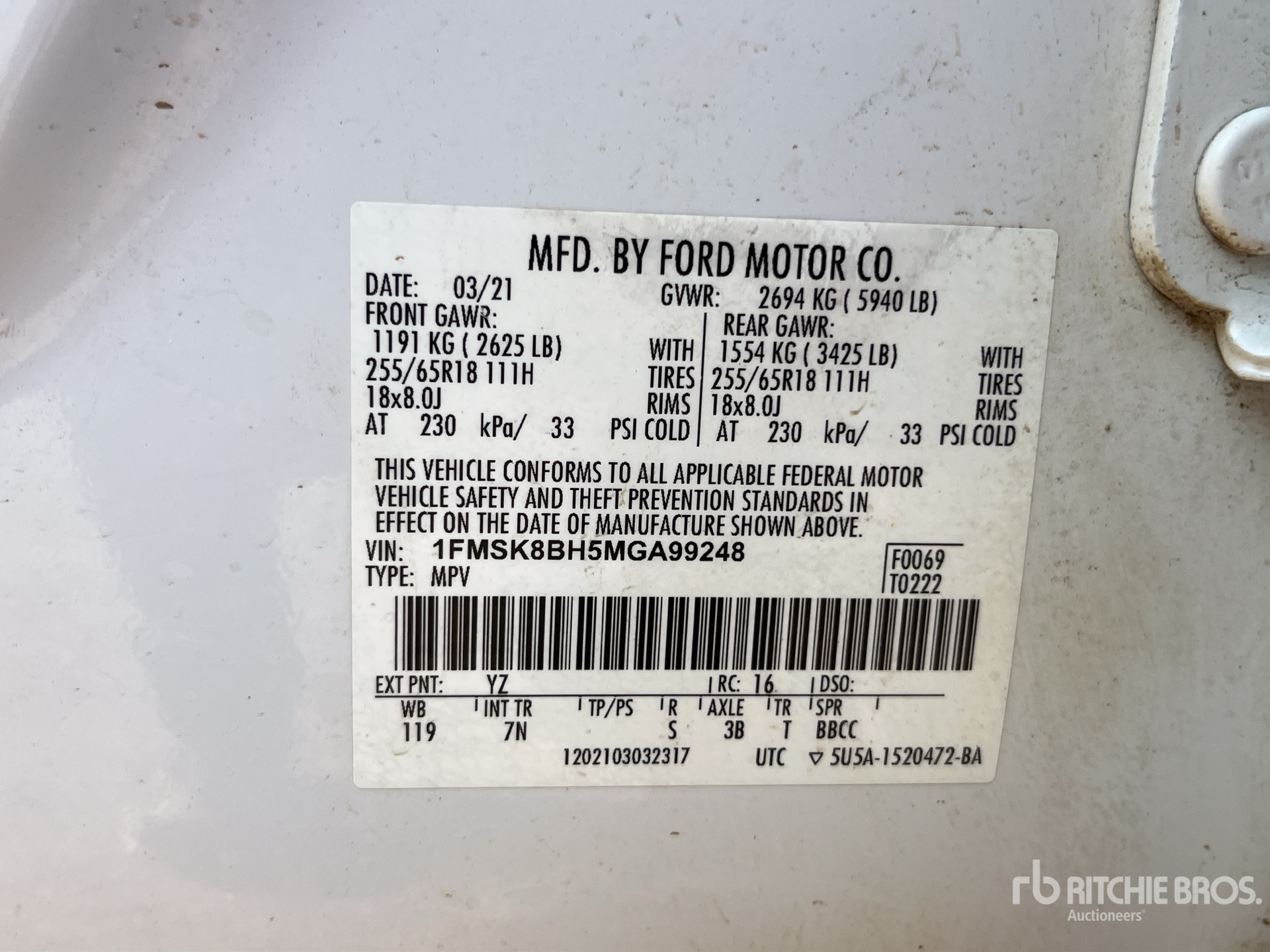 General Appearance with Serial Number / VIN
