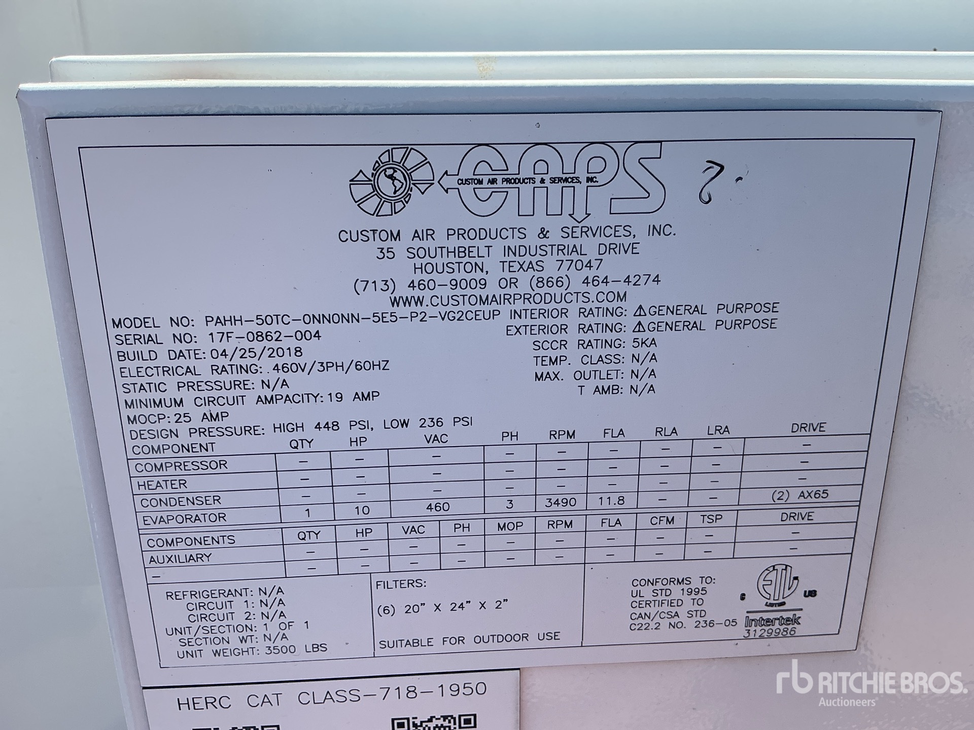 General Appearance with Serial Number / VIN