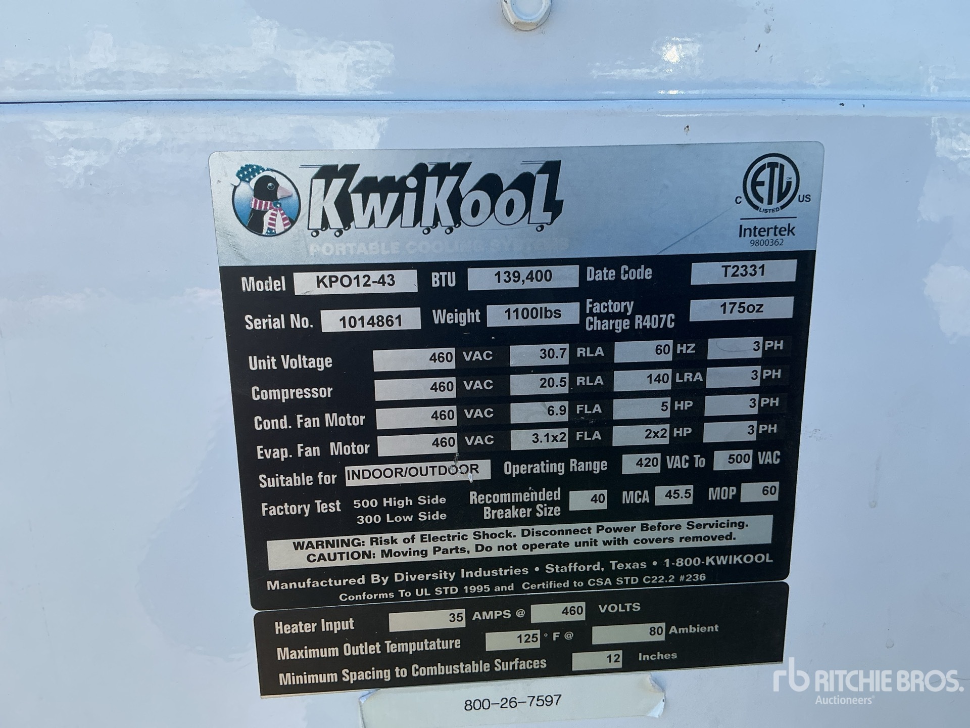 General Appearance with Serial Number / VIN
