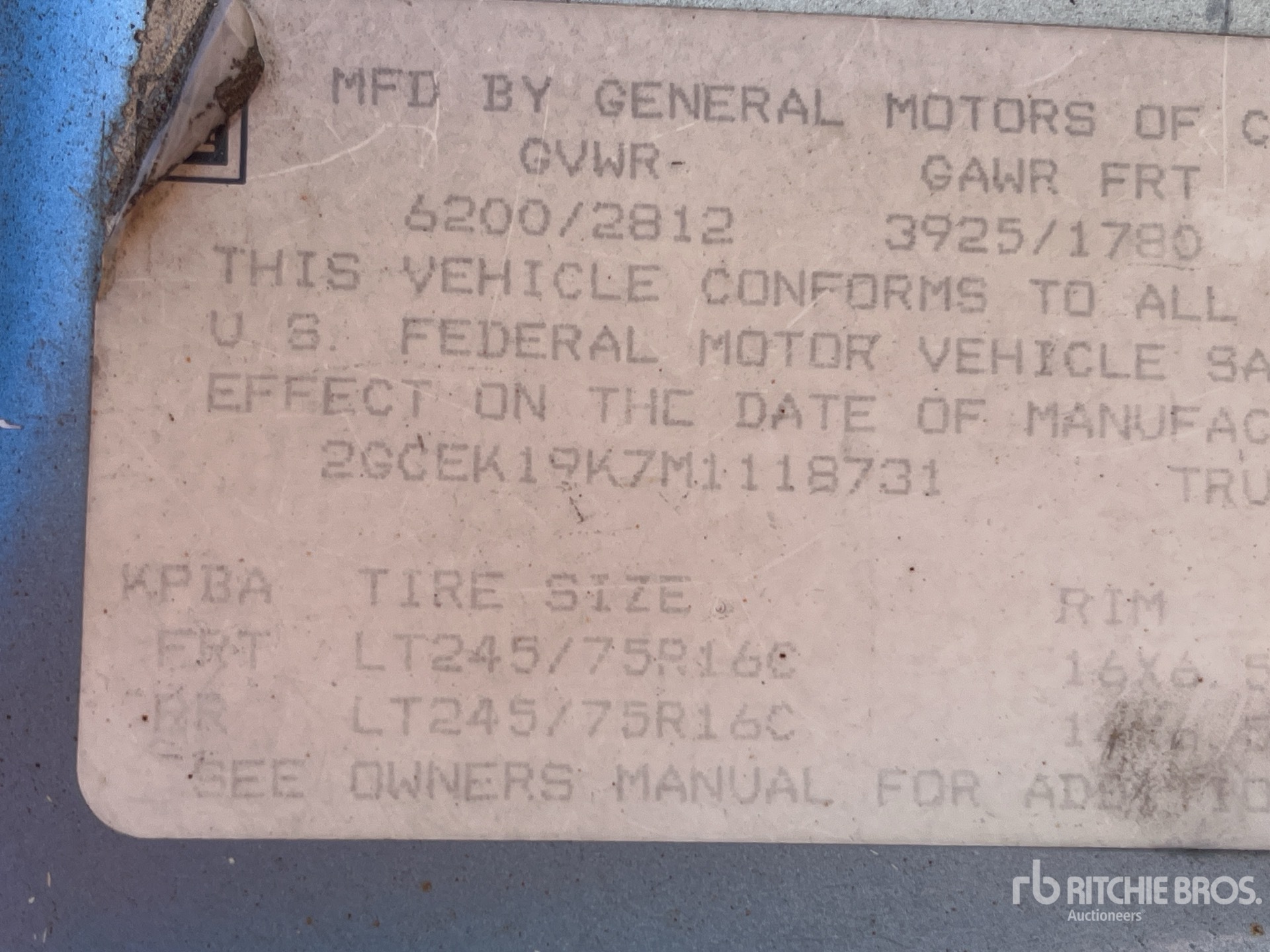 General Appearance with Serial Number / VIN