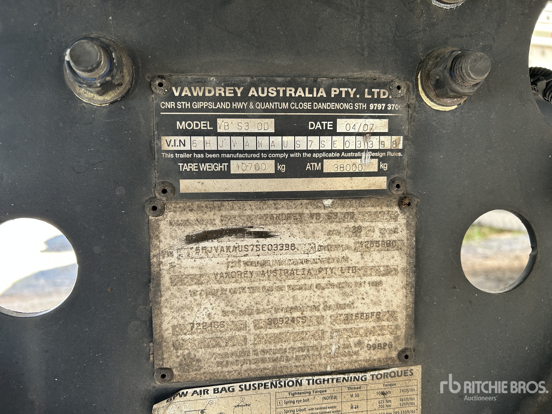 General Appearance with Serial Number / VIN