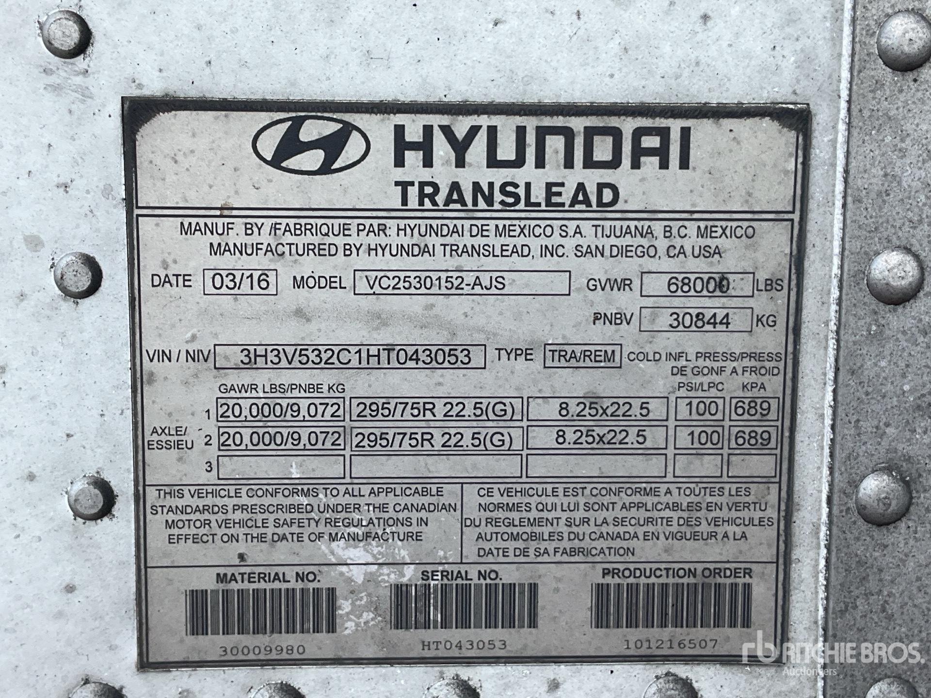 General Appearance with Serial Number / VIN