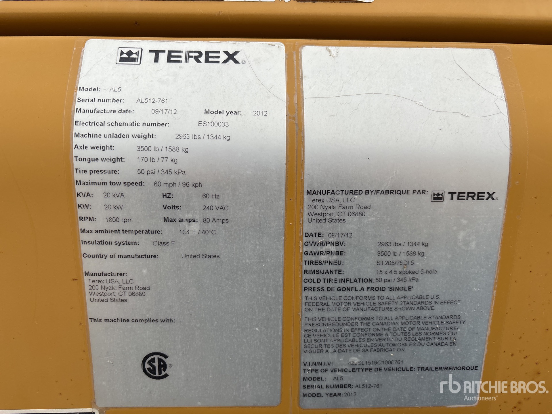 General Appearance with Serial Number / VIN