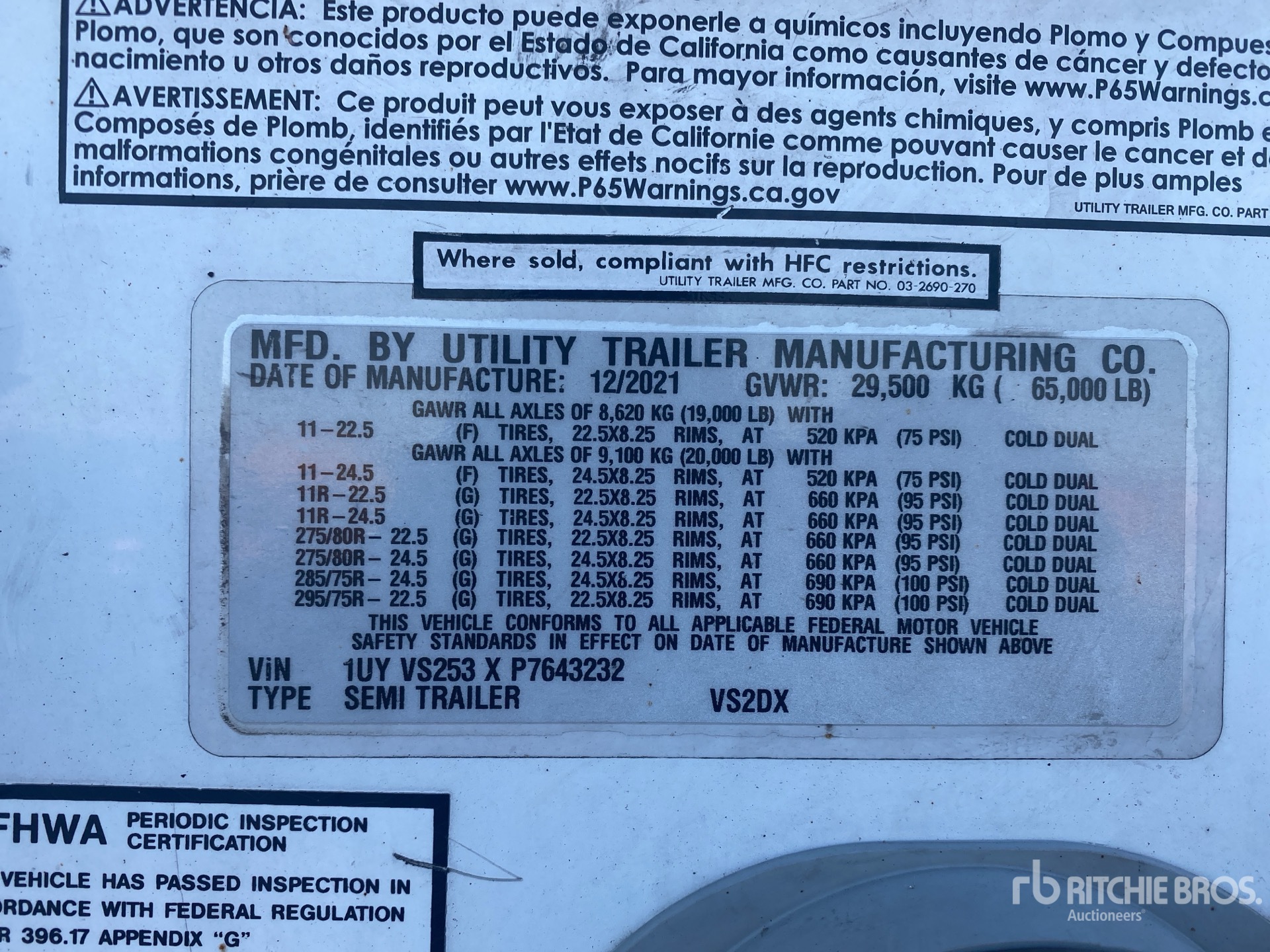 General Appearance with Serial Number / VIN