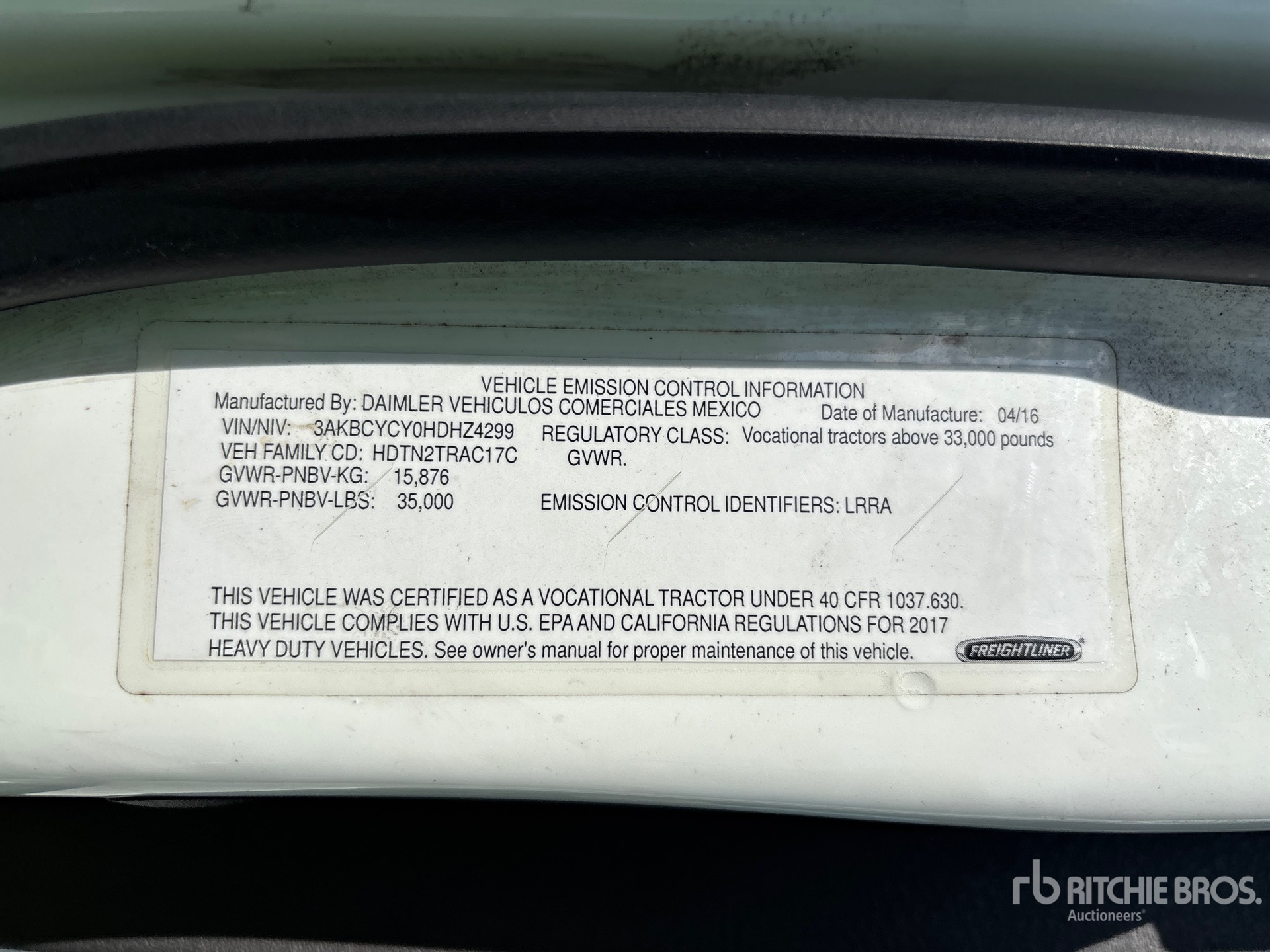 General Appearance with Serial Number / VIN