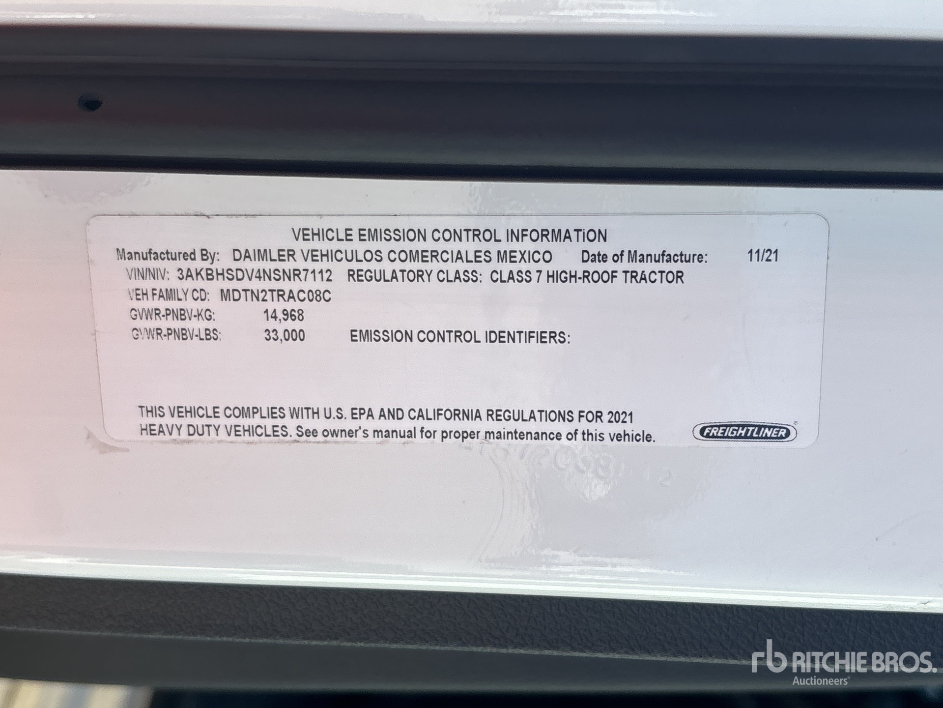 General Appearance with Serial Number / VIN