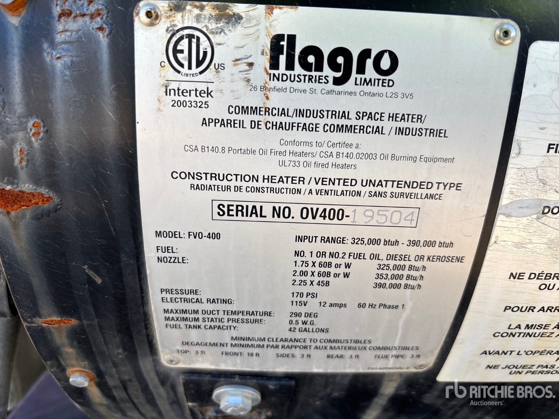 General Appearance with Serial Number / VIN
