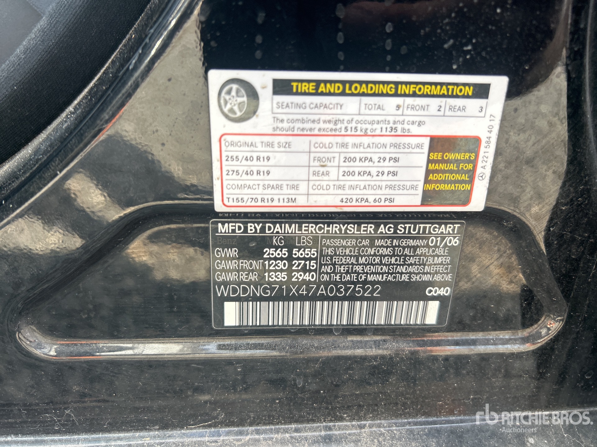 General Appearance with Serial Number / VIN