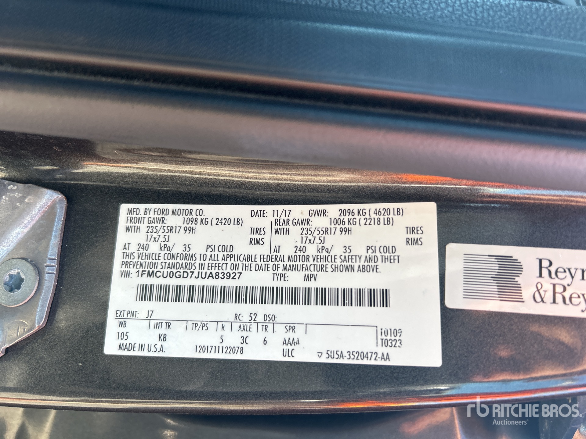 General Appearance with Serial Number / VIN