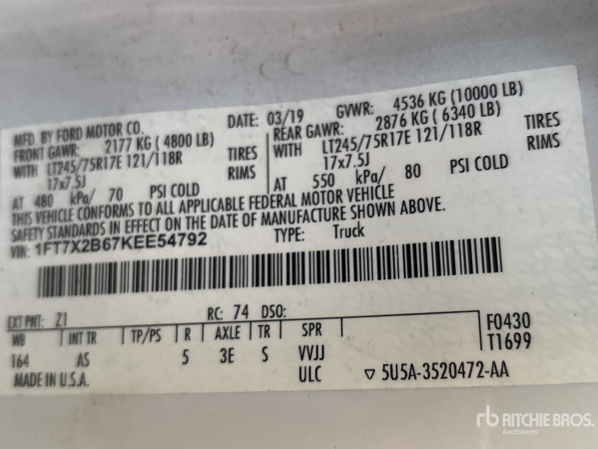 General Appearance with Serial Number / VIN