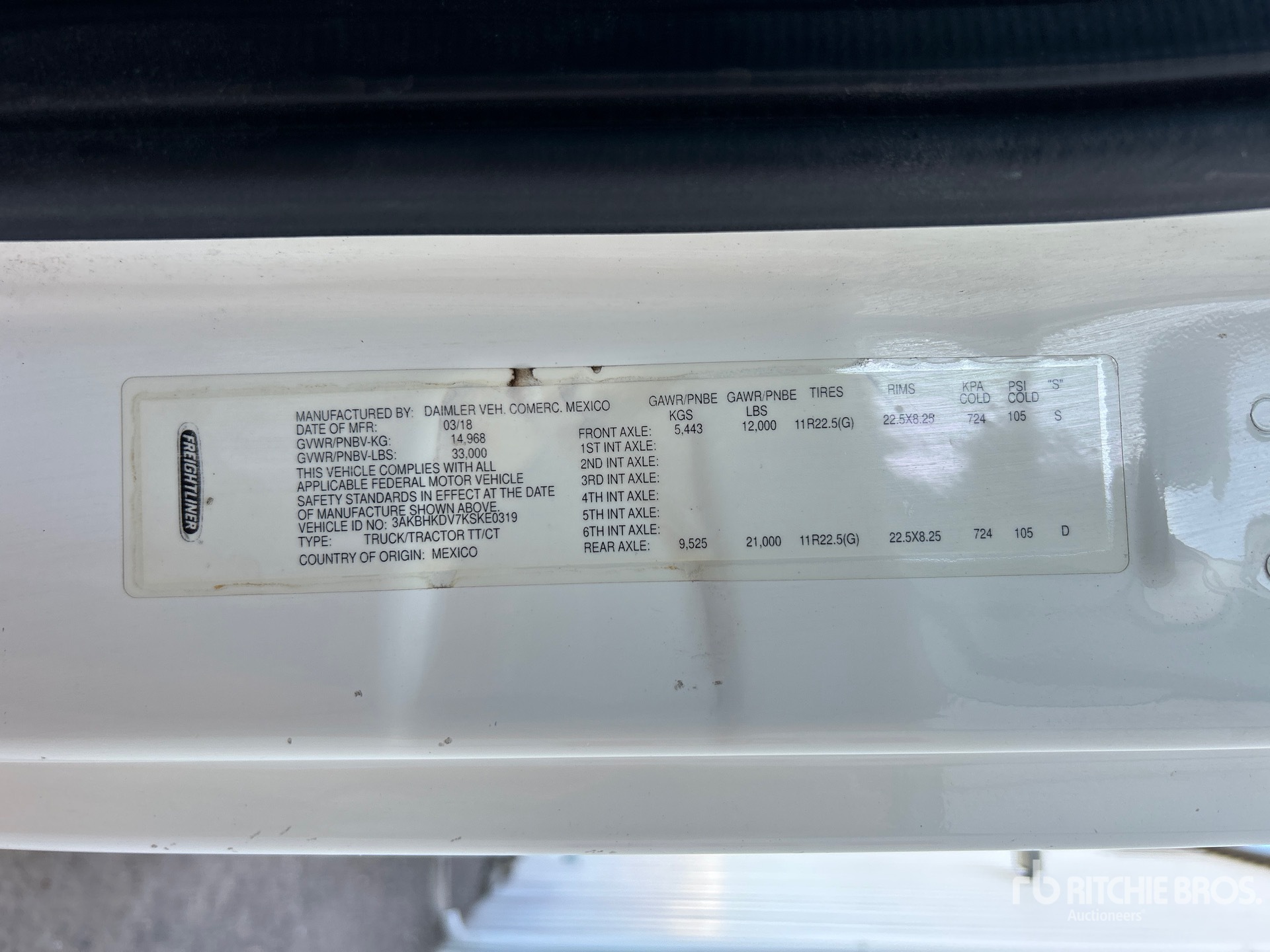 General Appearance with Serial Number / VIN
