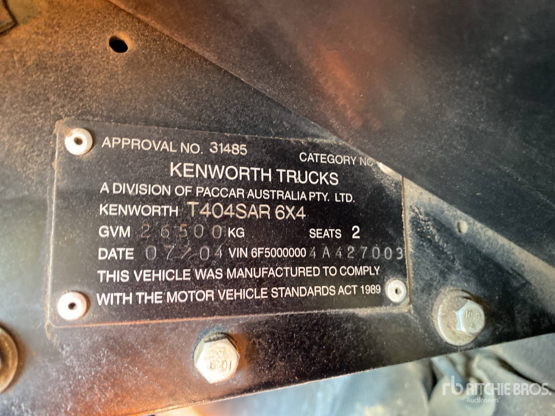 General Appearance with Serial Number / VIN