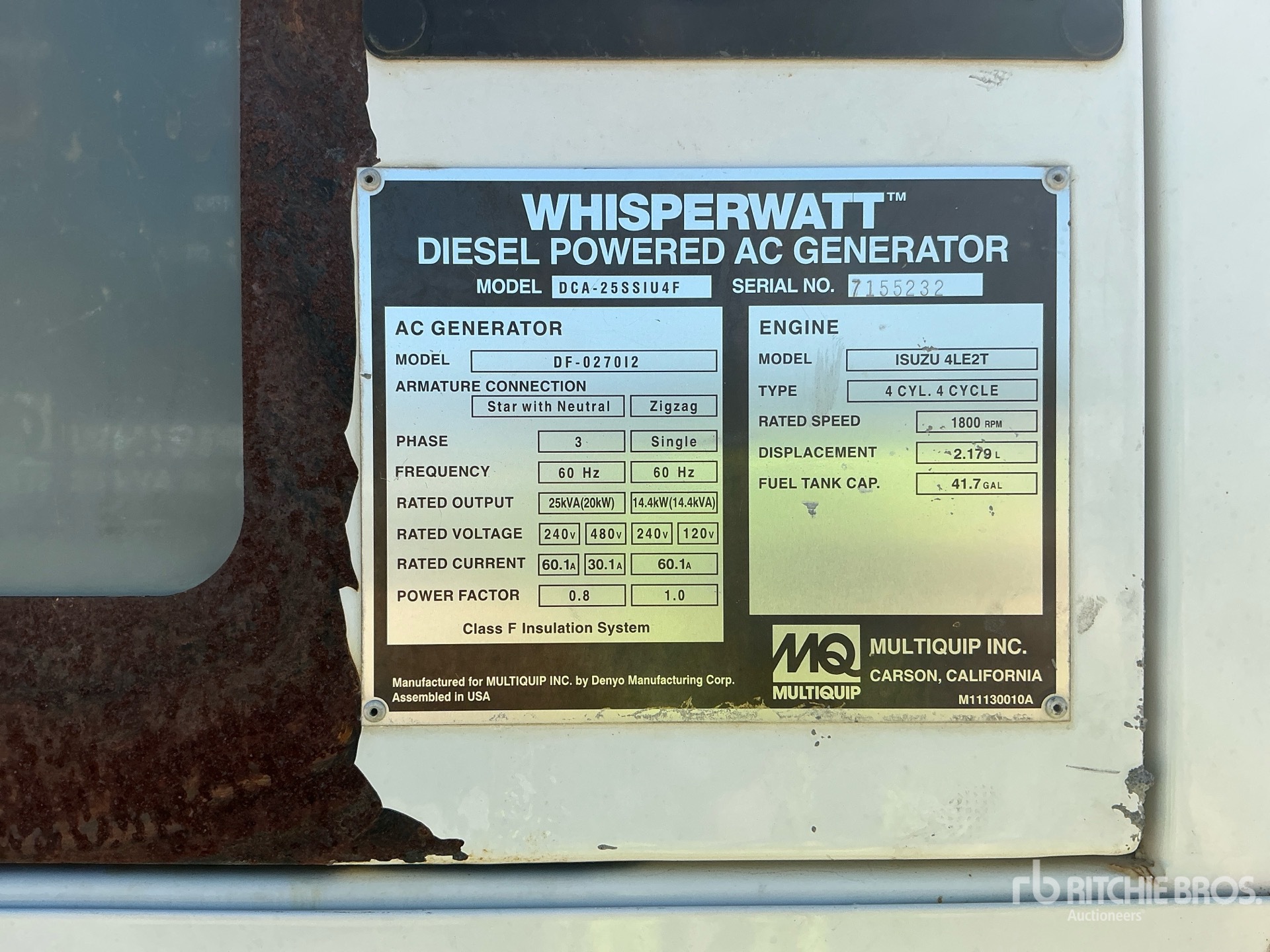 General Appearance with Unit Serial Number