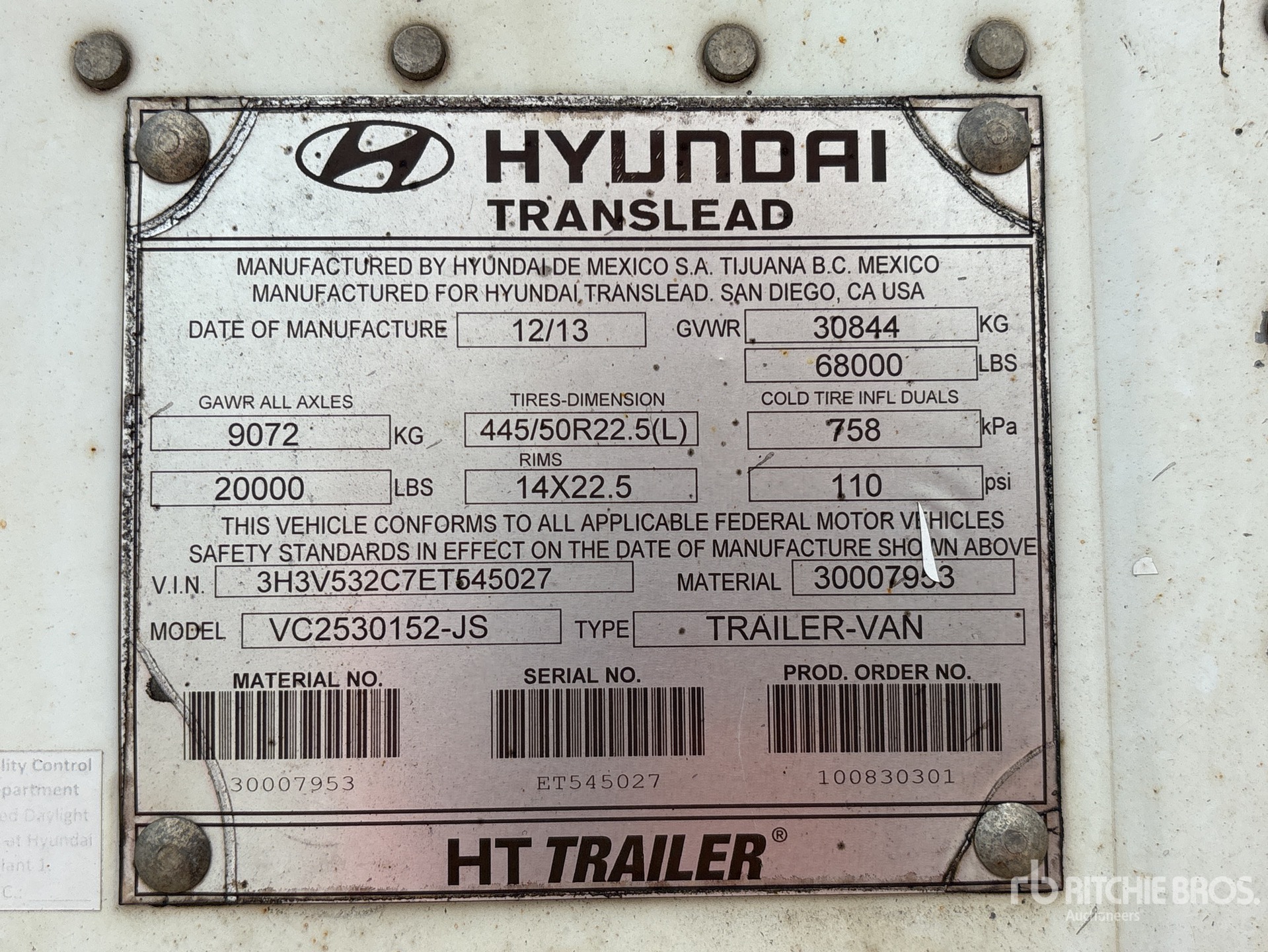 General Appearance with Serial Number / VIN