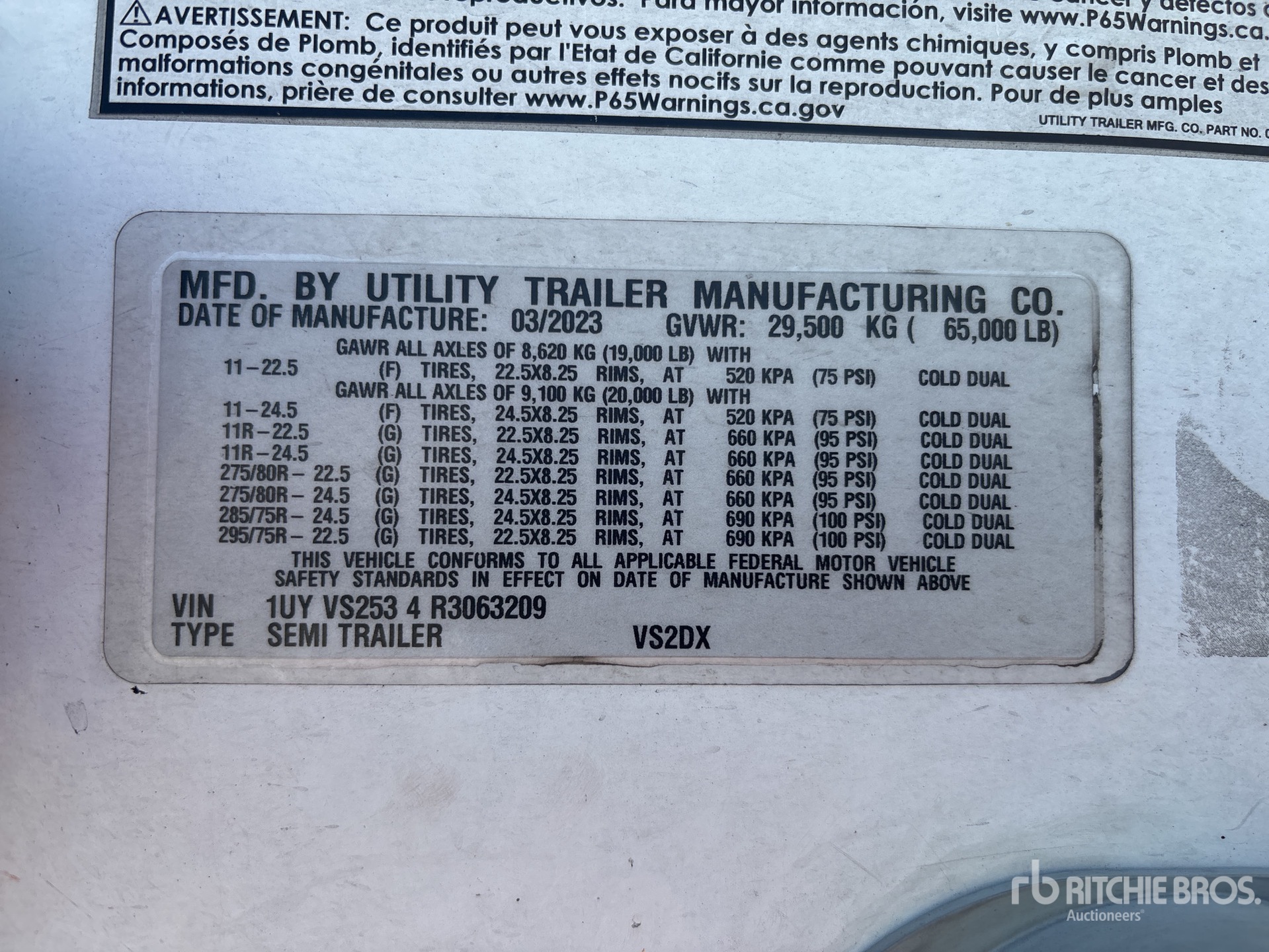 General Appearance with Serial Number / VIN
