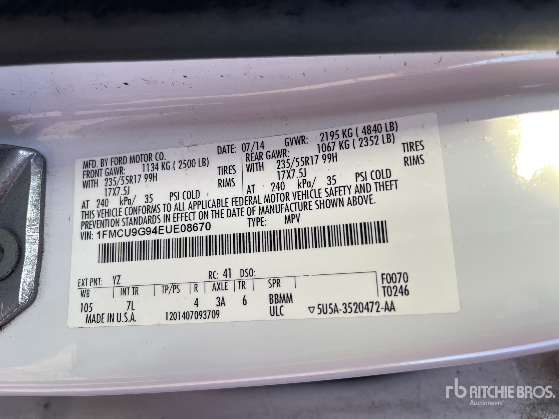 General Appearance with Serial Number / VIN
