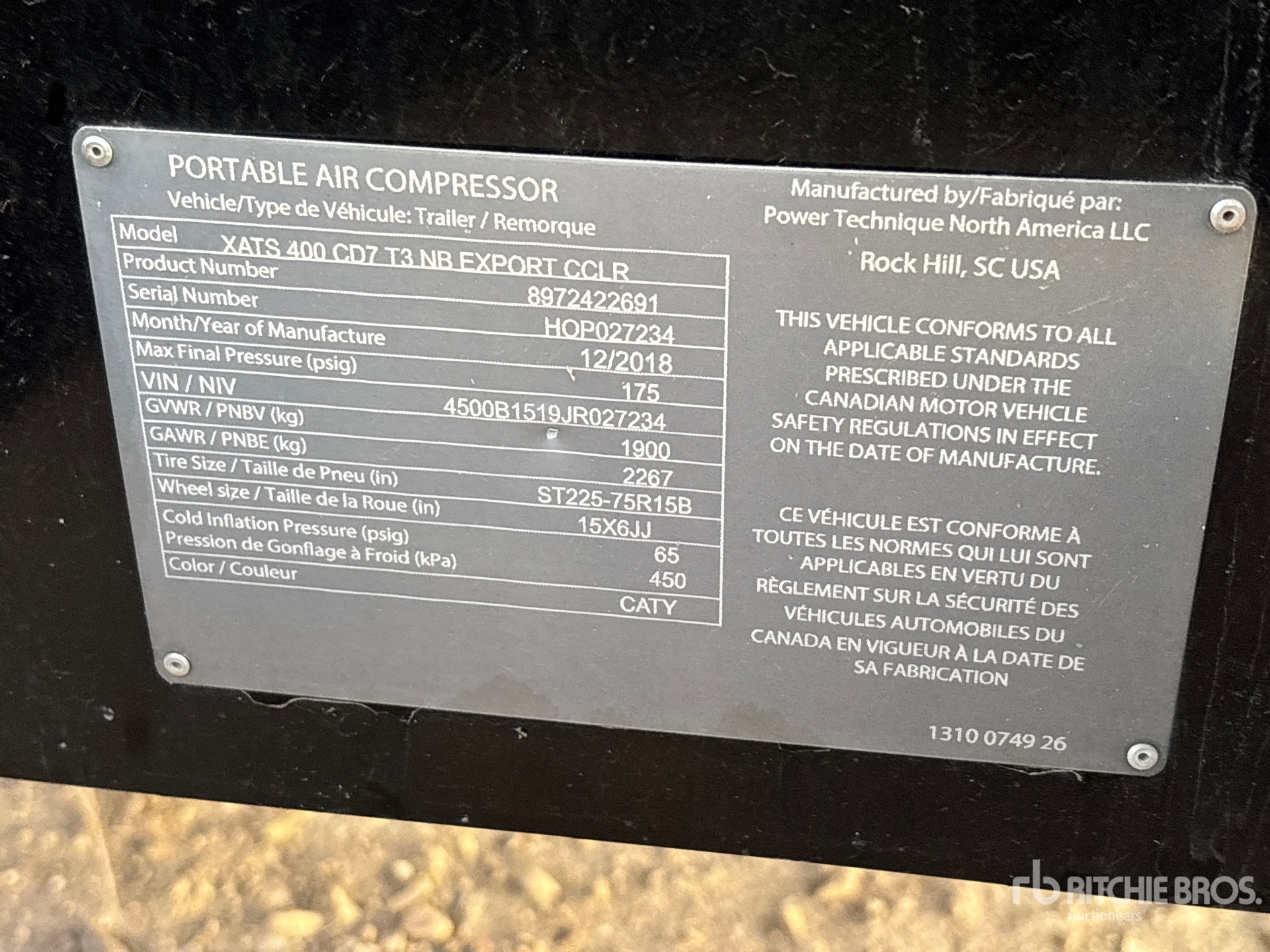 General Appearance with Serial Number / VIN
