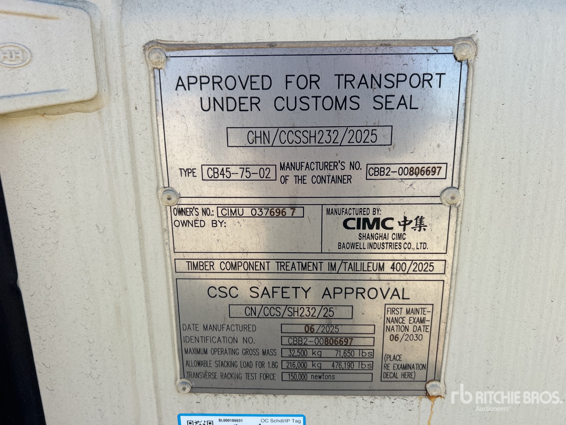 General Appearance with Serial Number / VIN