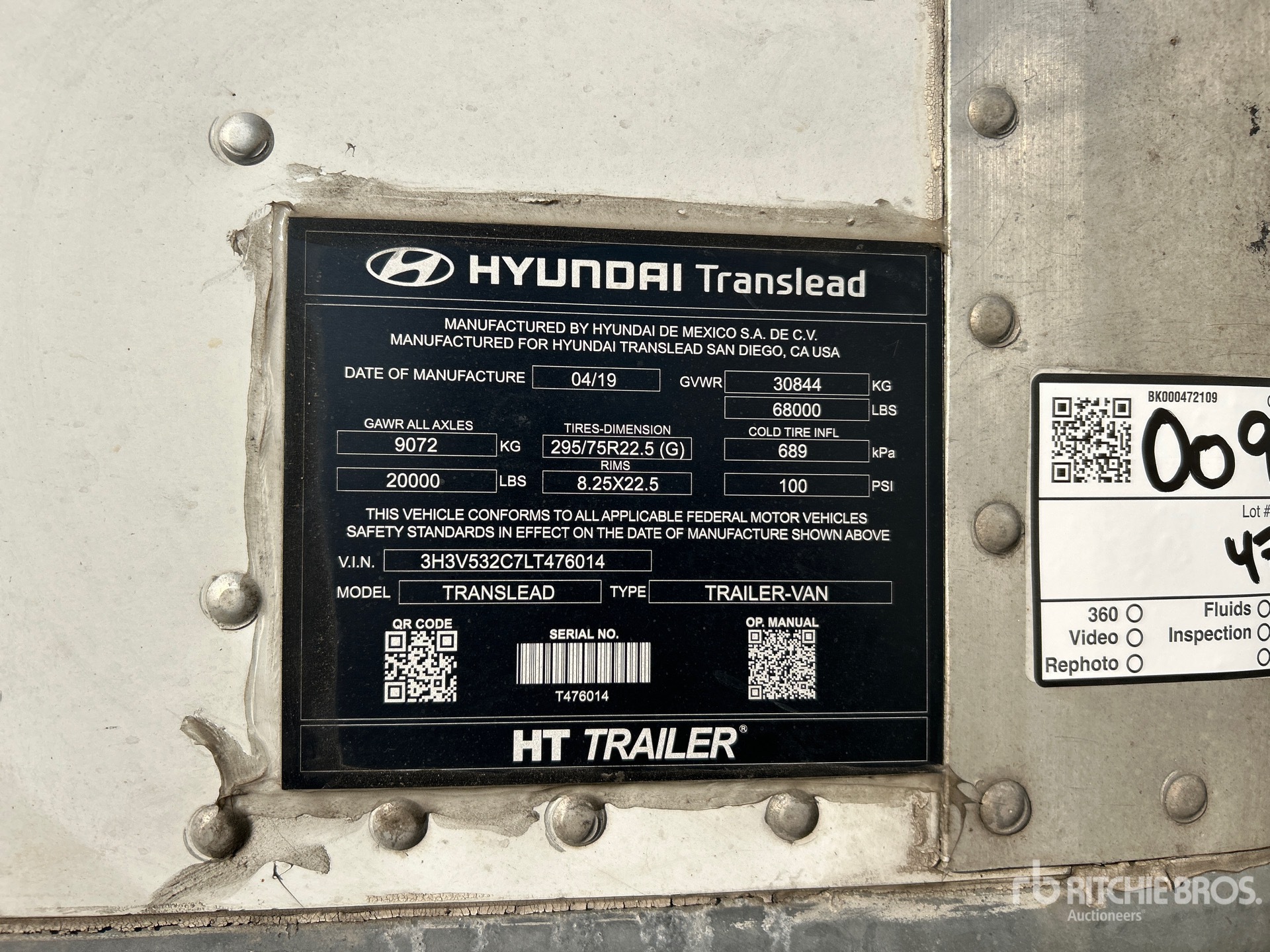 General Appearance with Serial Number / VIN
