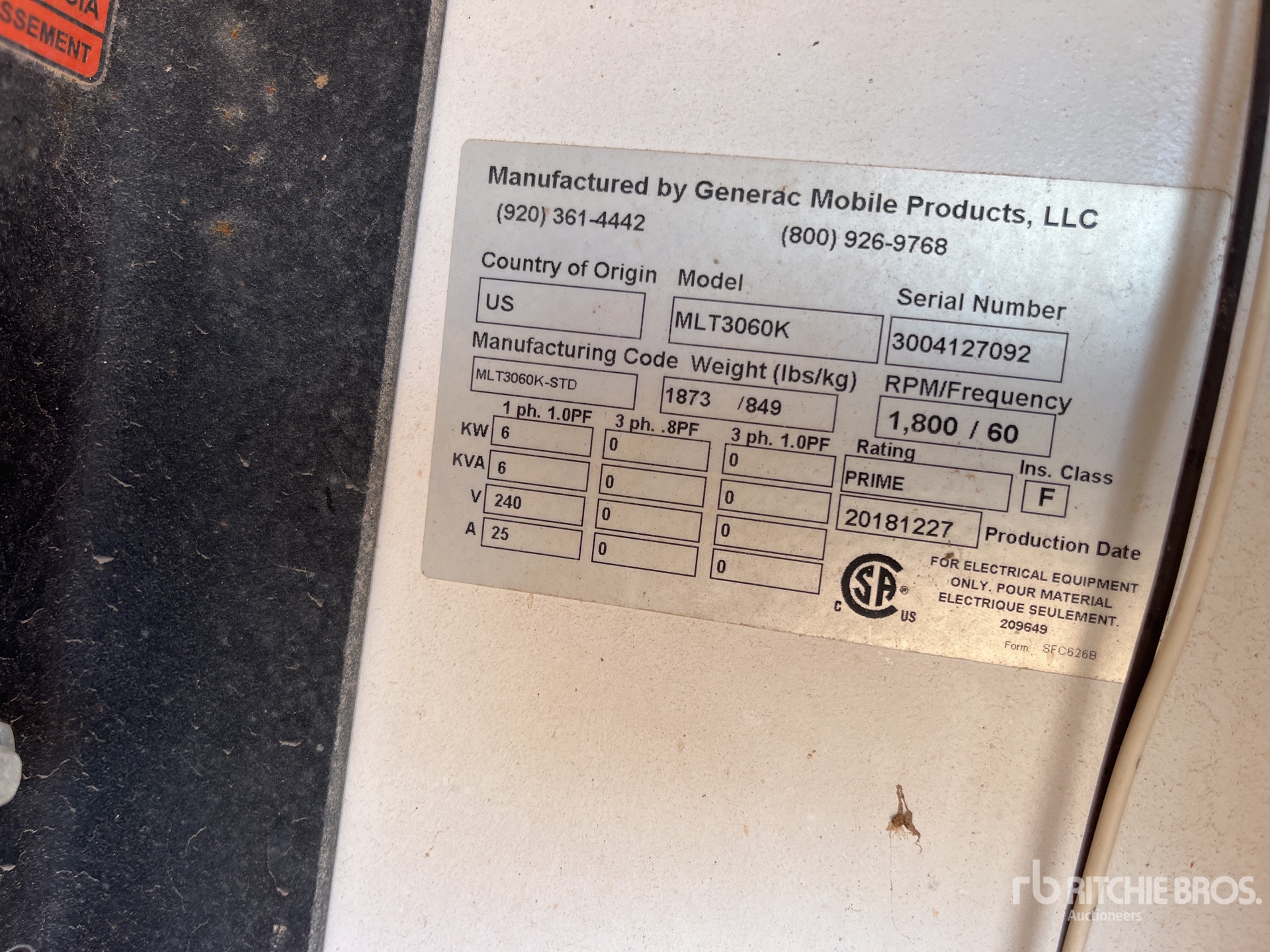 General Appearance with Serial Number / VIN