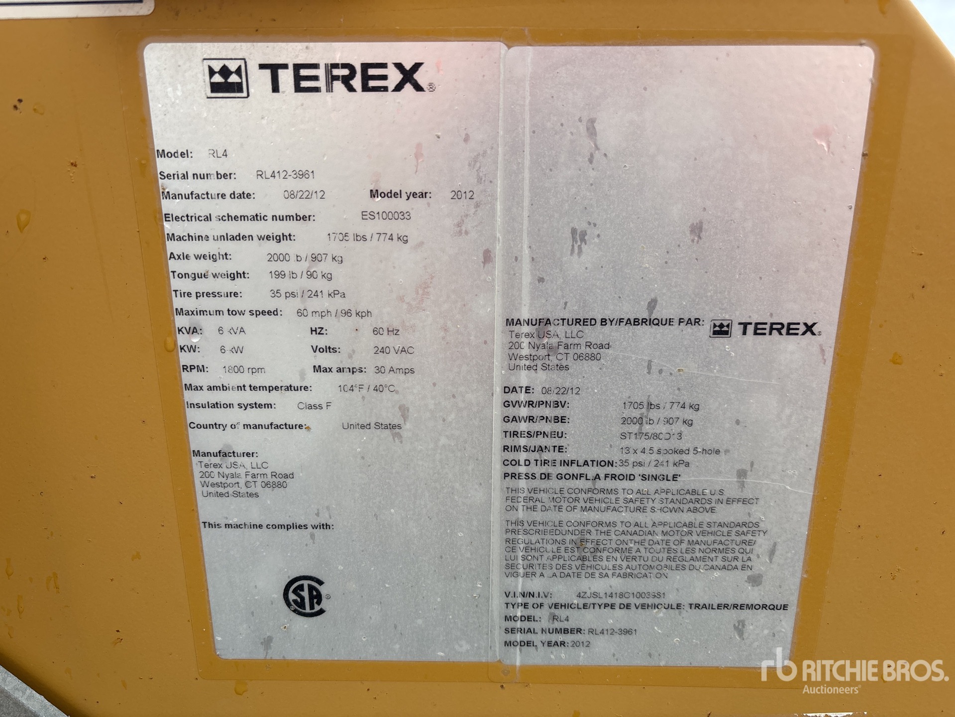 General Appearance with Serial Number / VIN