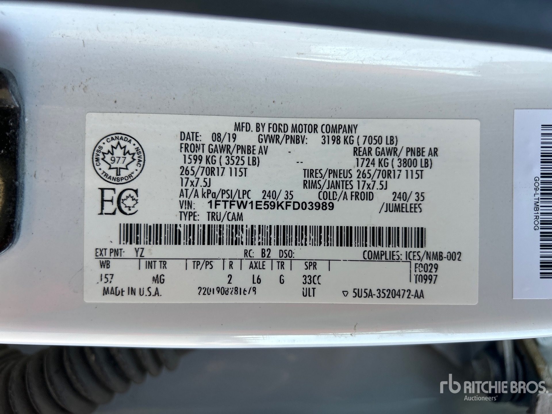 General Appearance with Serial Number / VIN