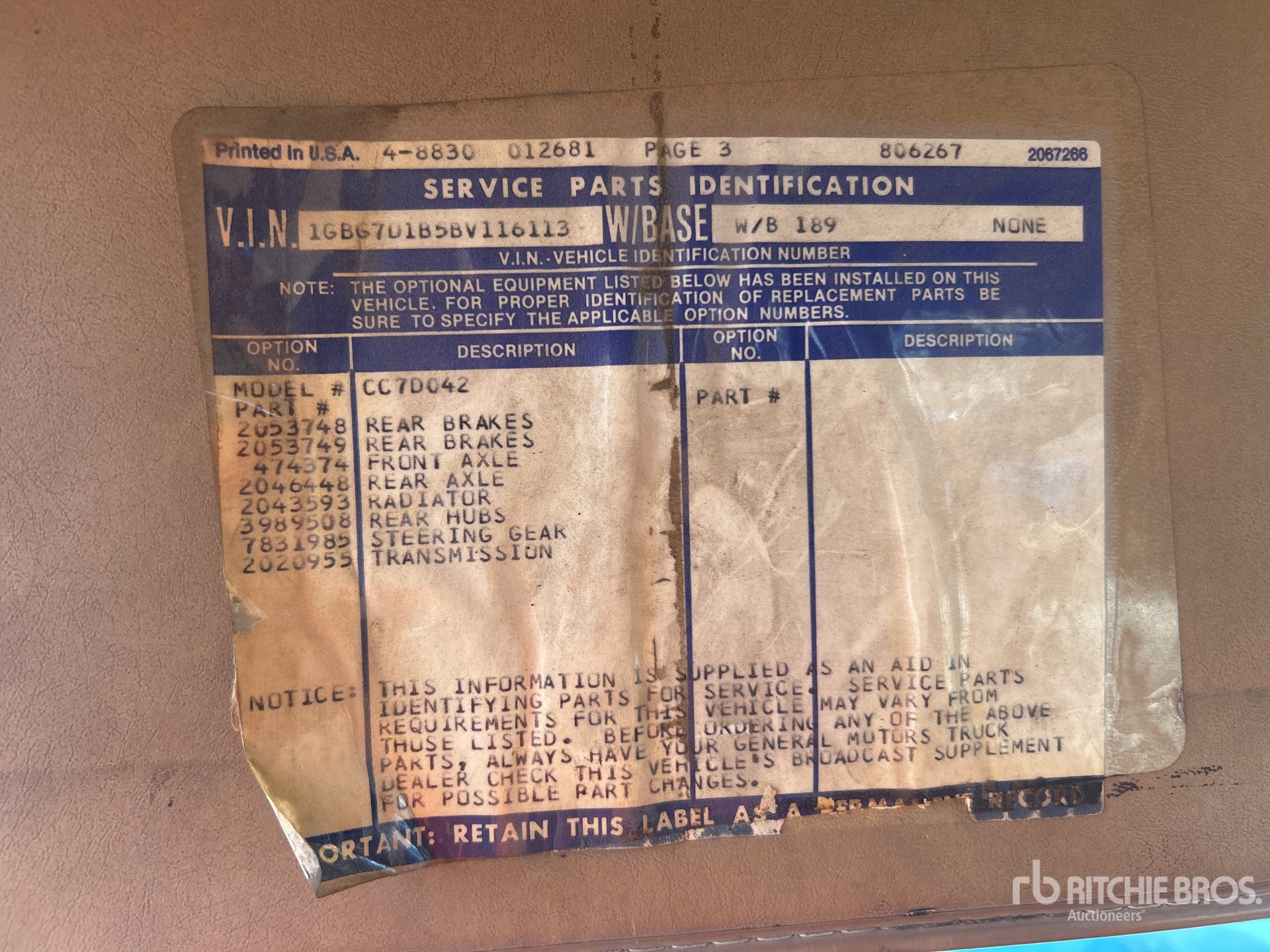 General Appearance with Serial Number / VIN