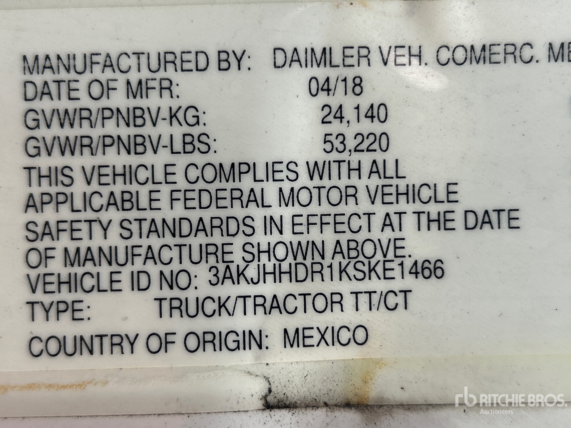 General Appearance with Serial Number / VIN