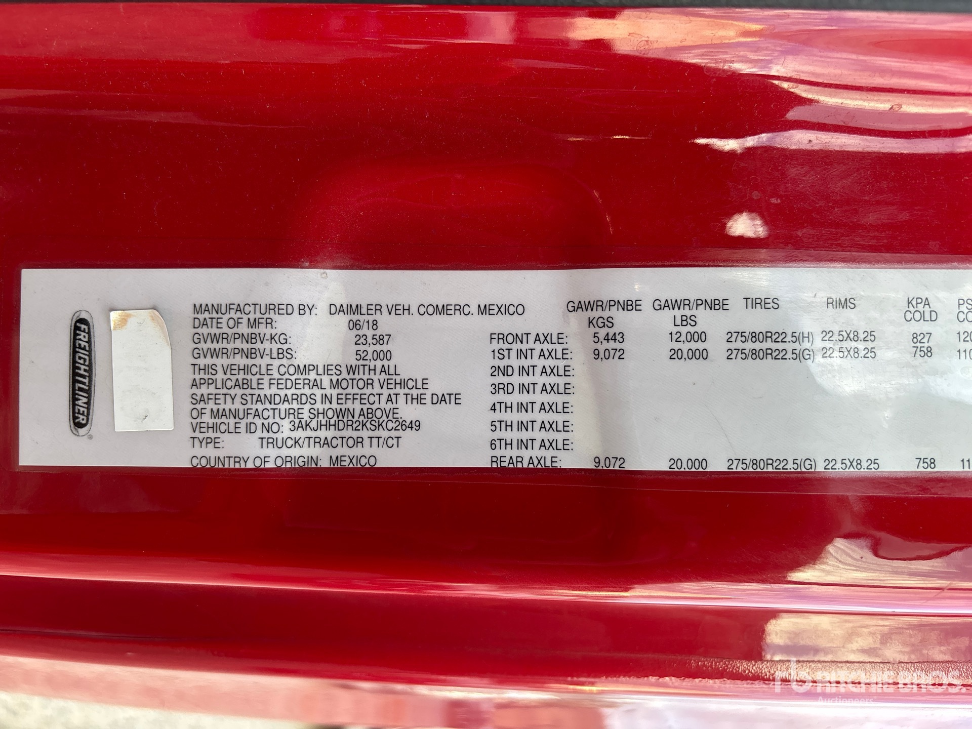 General Appearance with Serial Number / VIN