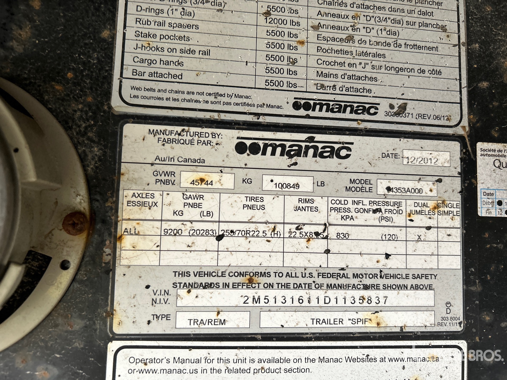 General Appearance with Serial Number / VIN