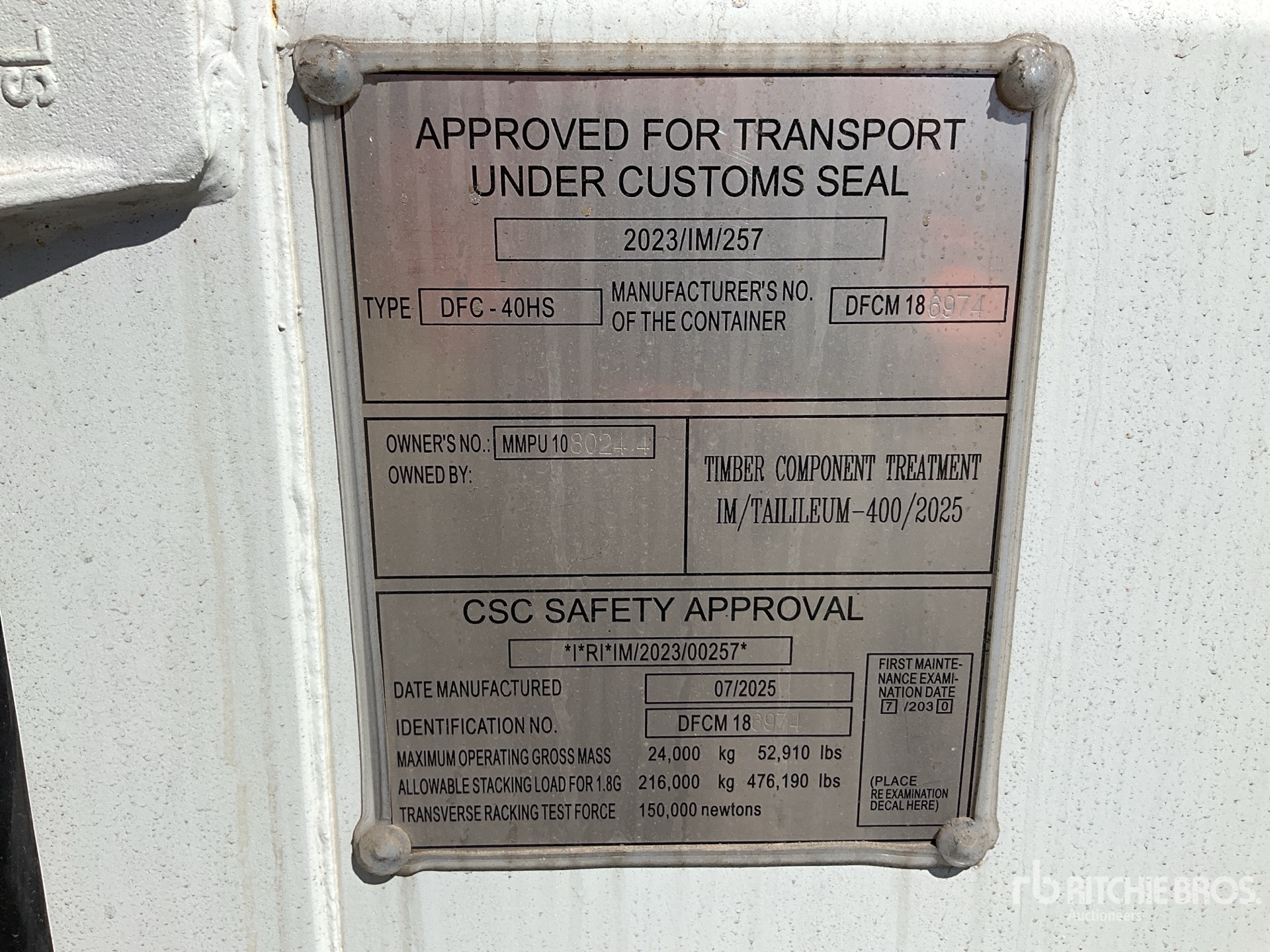 General Appearance with Serial Number / VIN