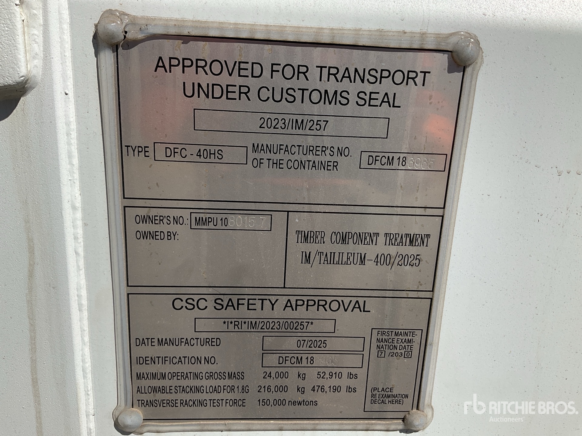 General Appearance with Serial Number / VIN