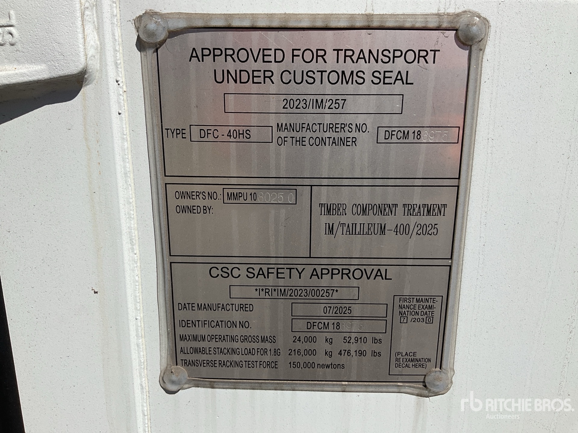 General Appearance with Serial Number / VIN