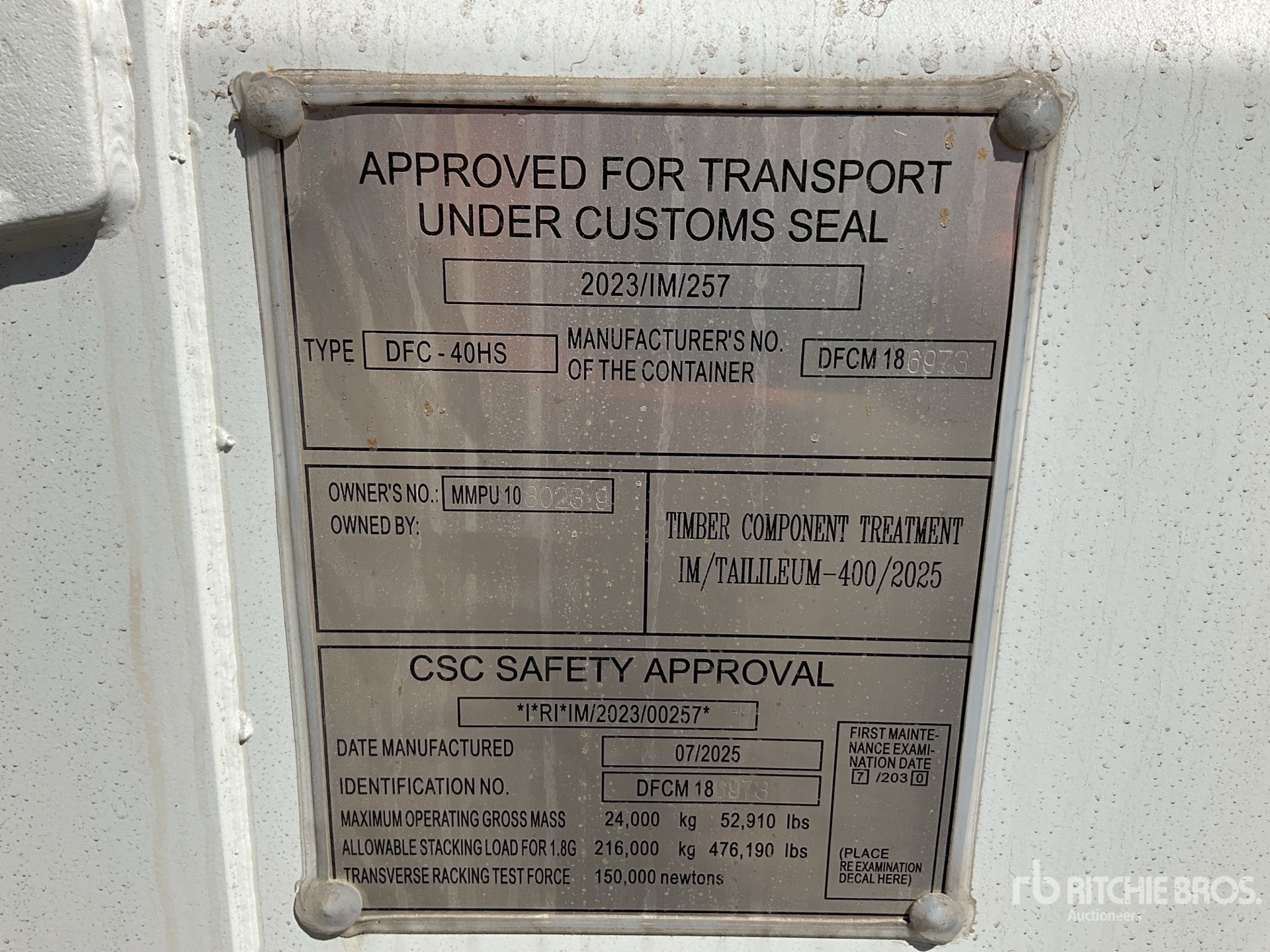 General Appearance with Serial Number / VIN