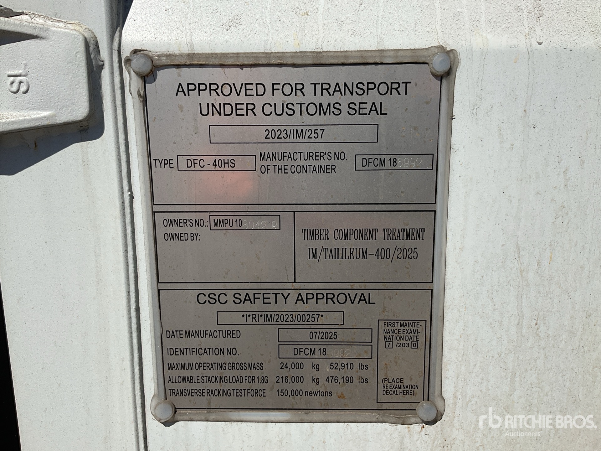 General Appearance with Serial Number / VIN