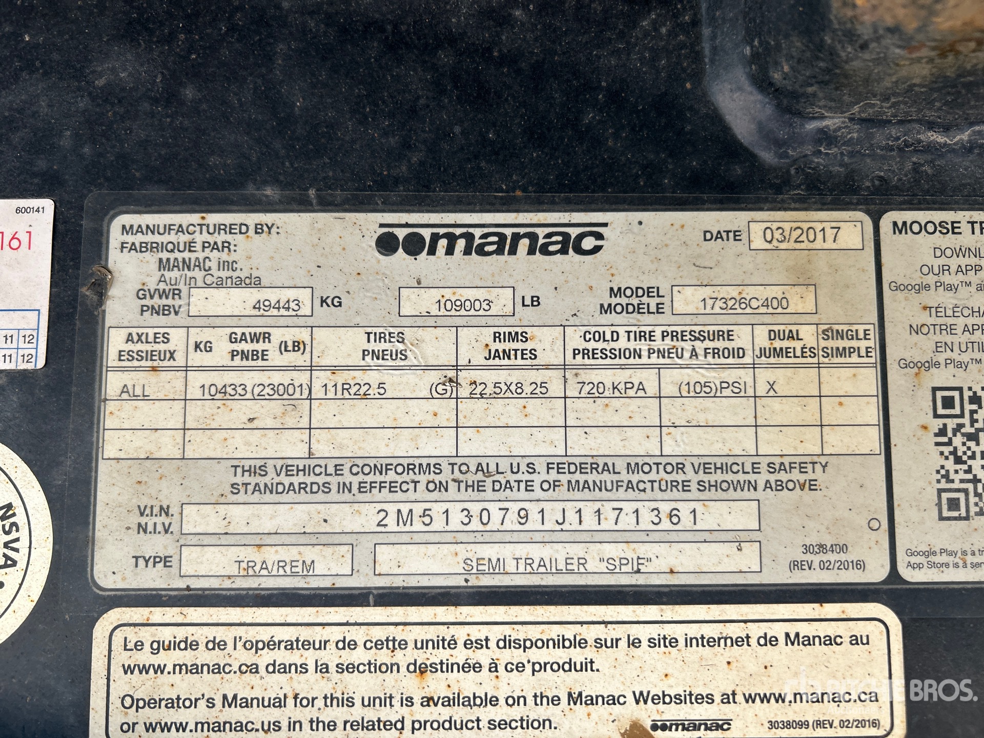 General Appearance with Serial Number / VIN