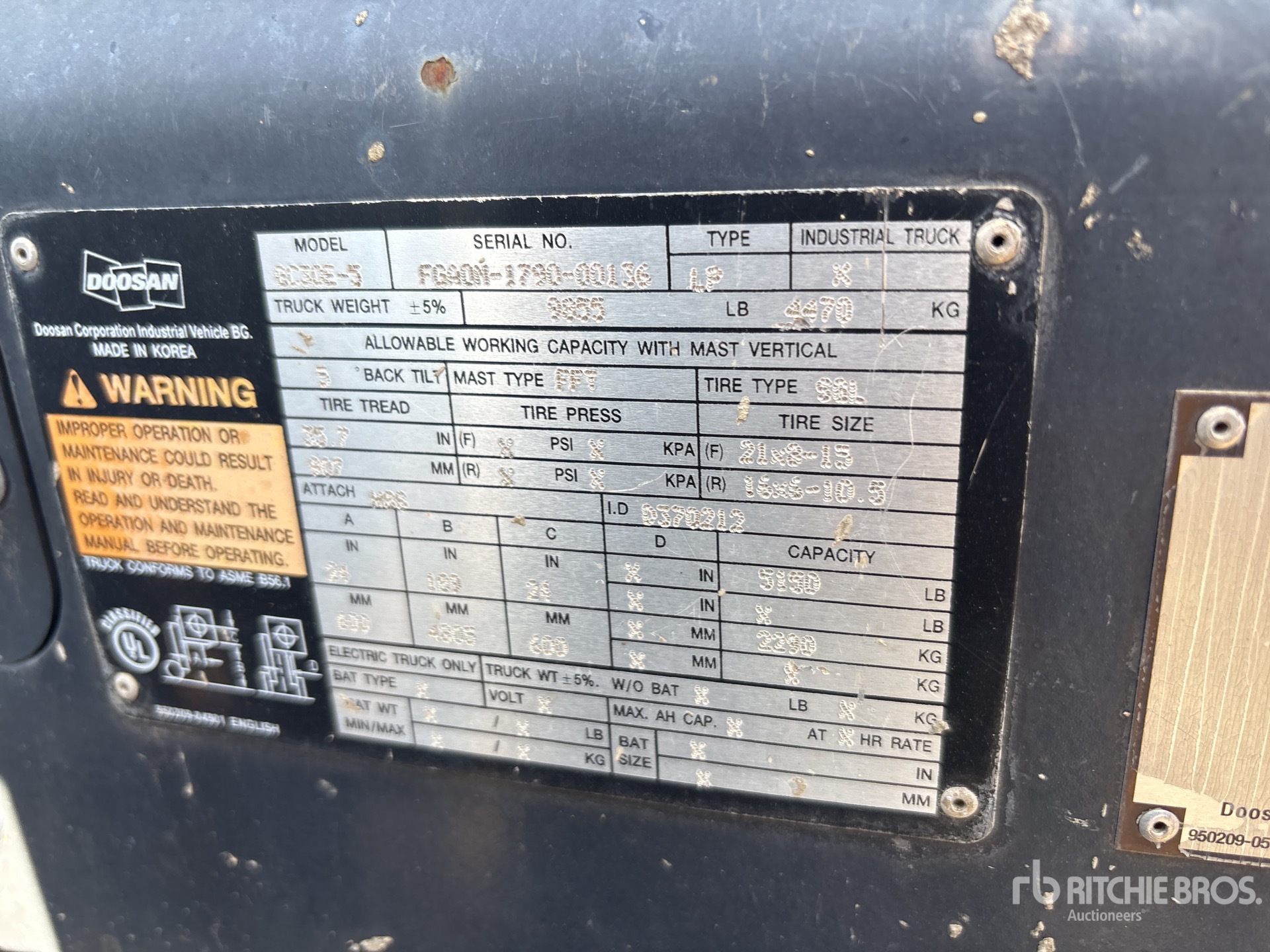 General Appearance with Serial Number / VIN