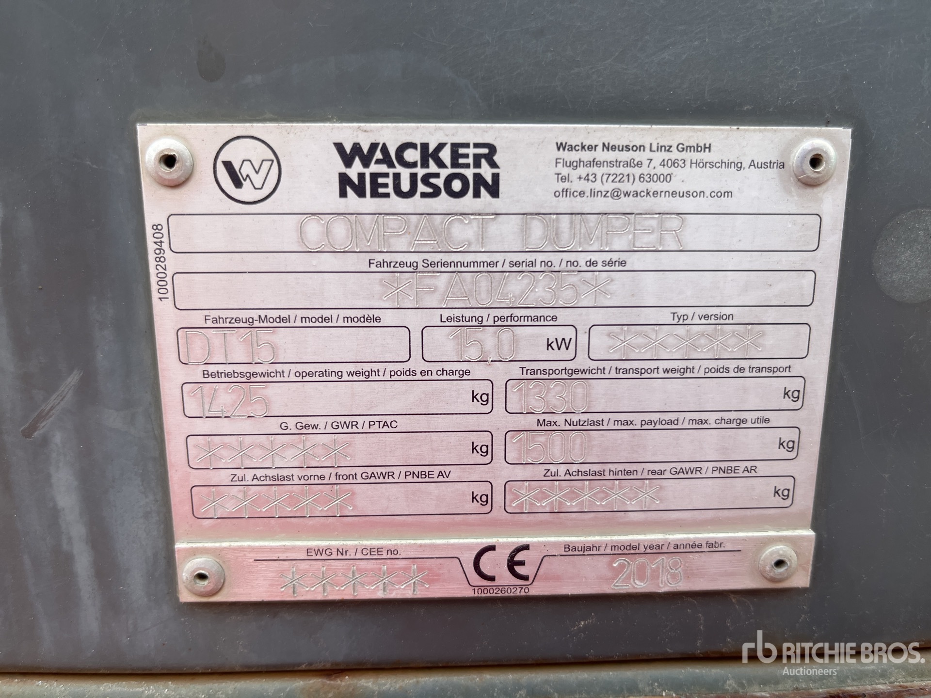 General Appearance with Serial Number / VIN