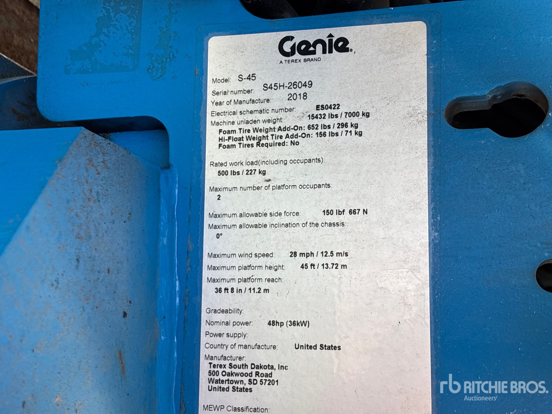 General Appearance with Serial Number / VIN