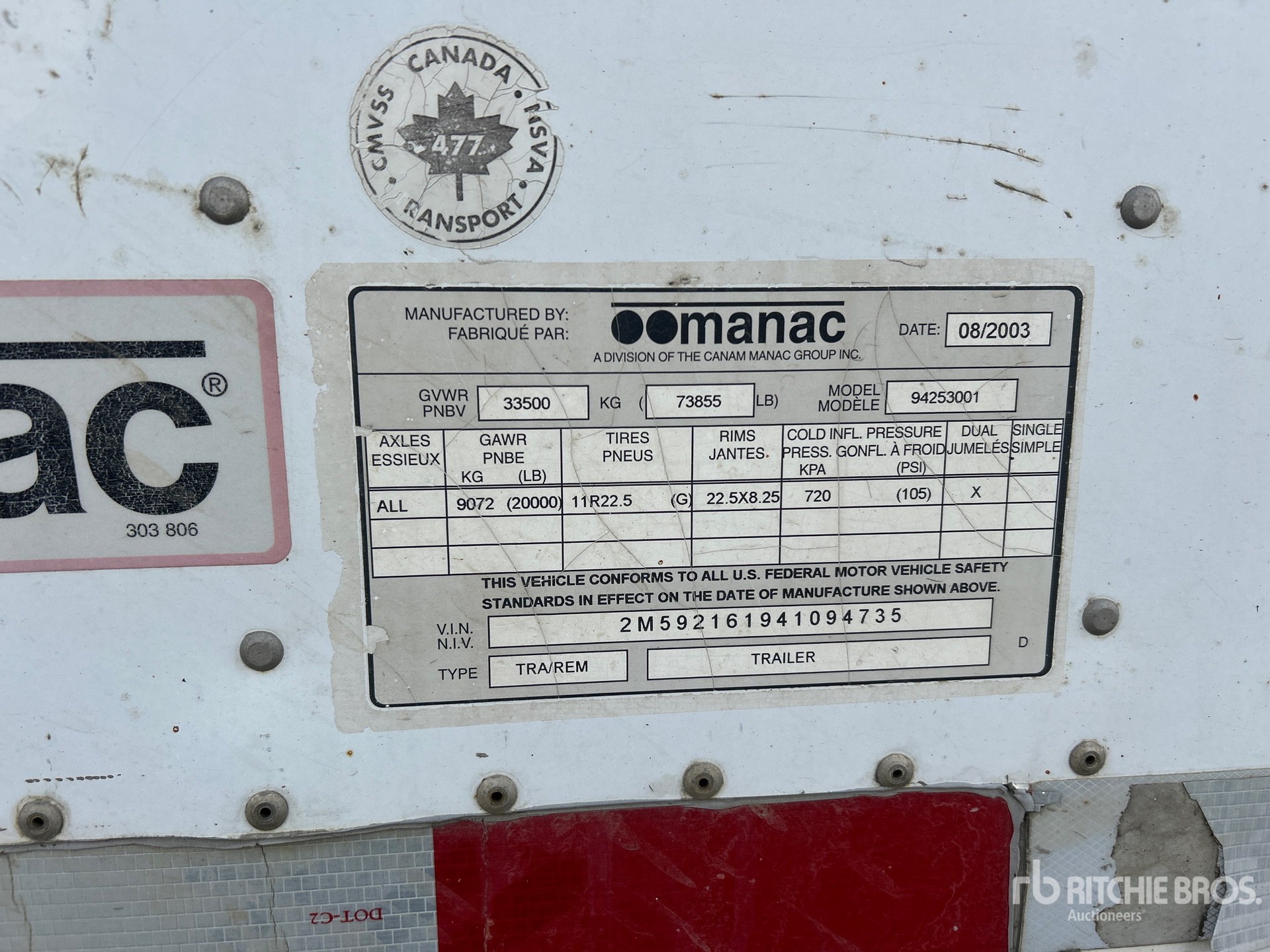 General Appearance with Serial Number / VIN