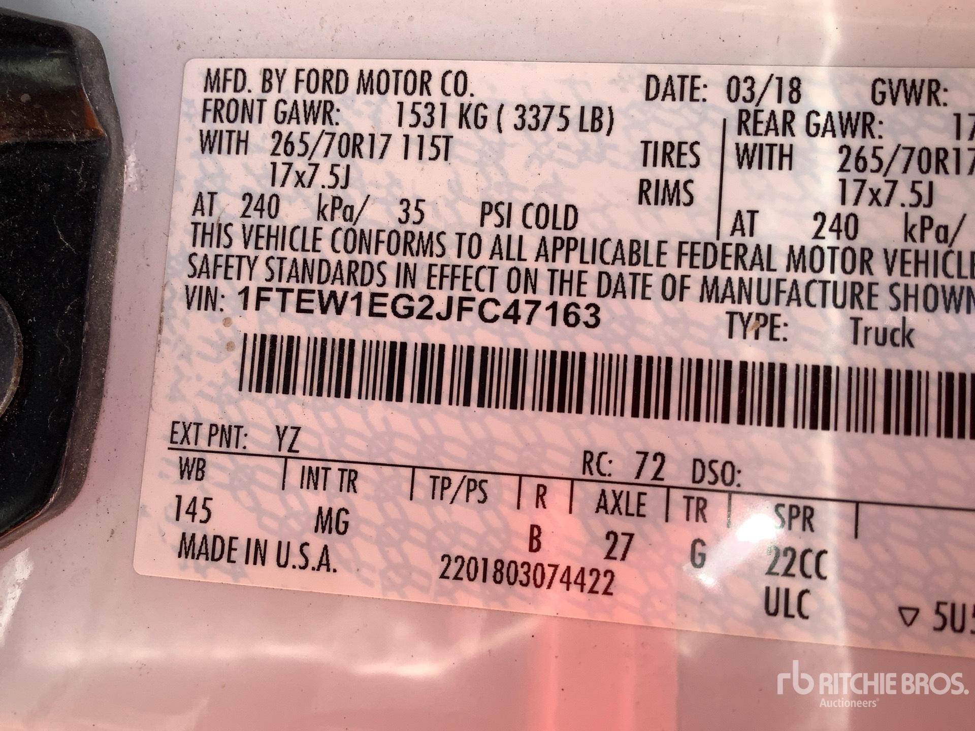General Appearance with Serial Number / VIN