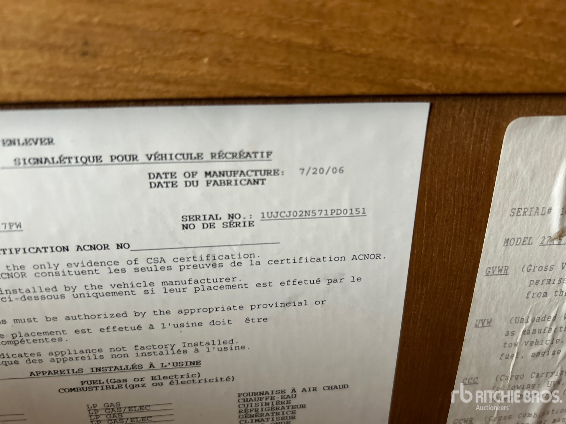 General Appearance with Serial Number / VIN
