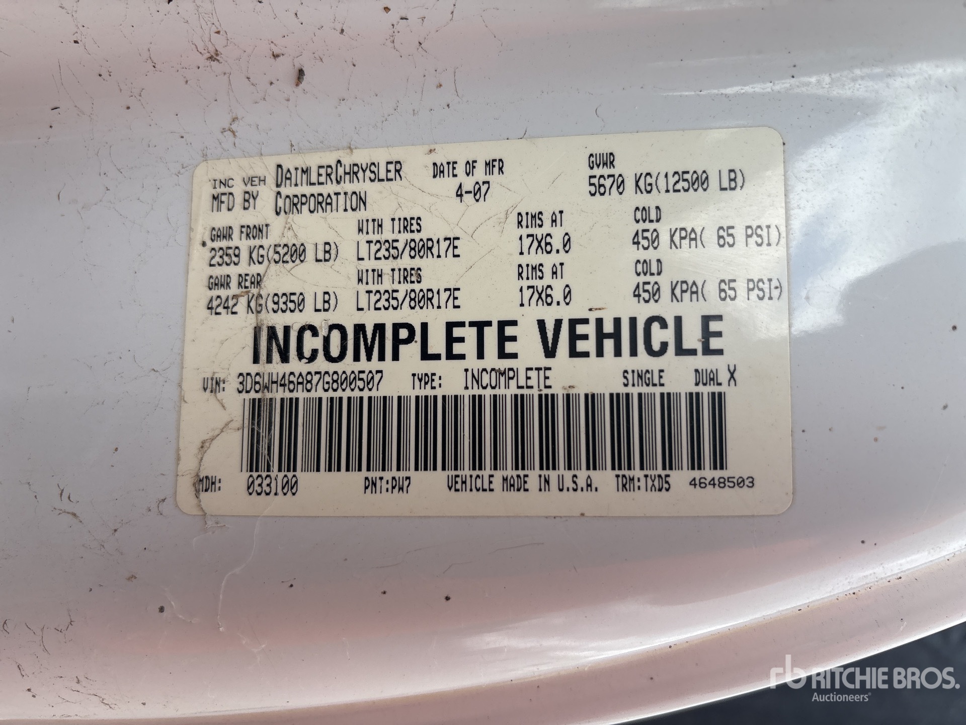 General Appearance with Serial Number / VIN