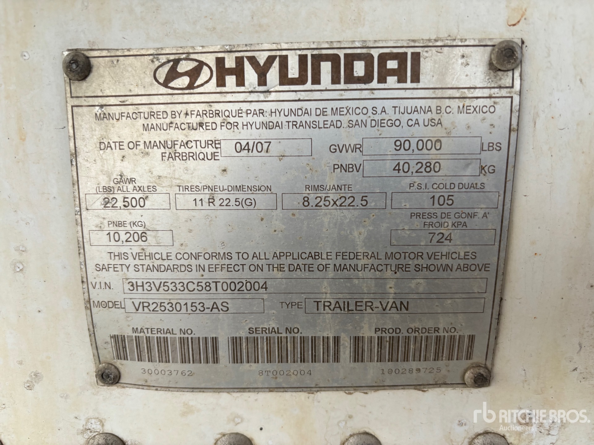 General Appearance with Serial Number / VIN