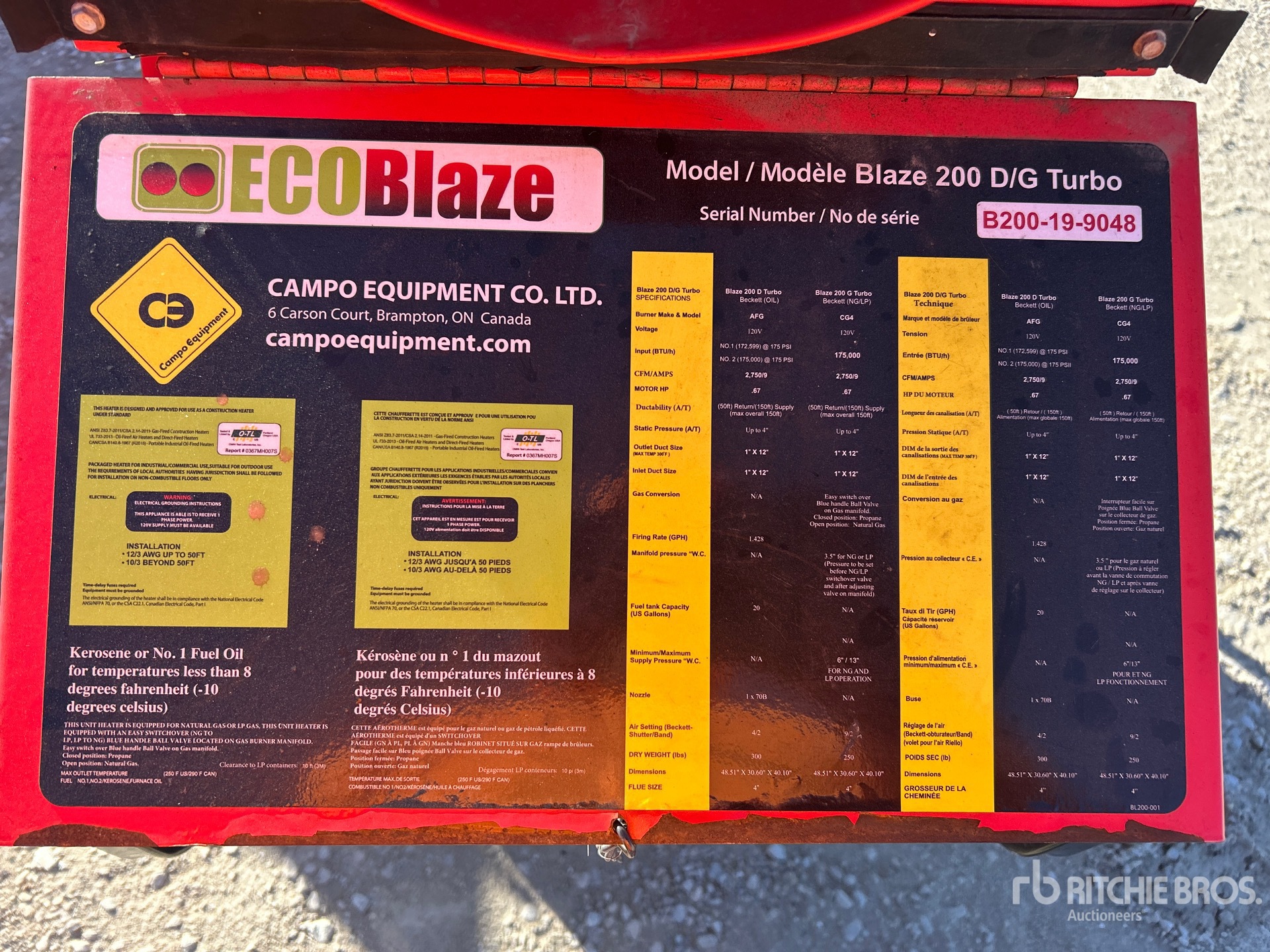 General Appearance with Serial Number / VIN